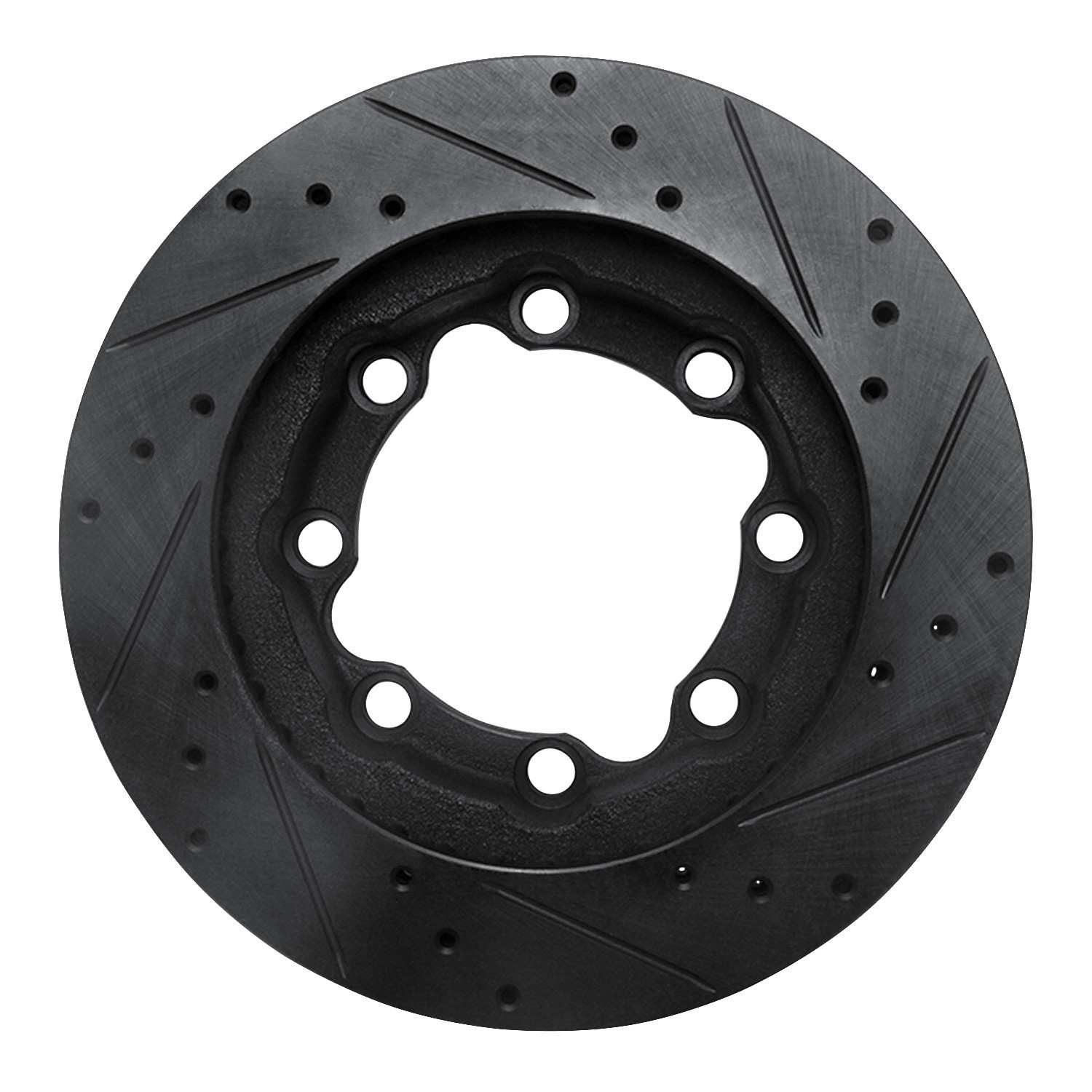 R1 Concepts 88-00 Chevrolet K2500 Front Left Drilled & Slotted Black Brake Rotor - Image 2