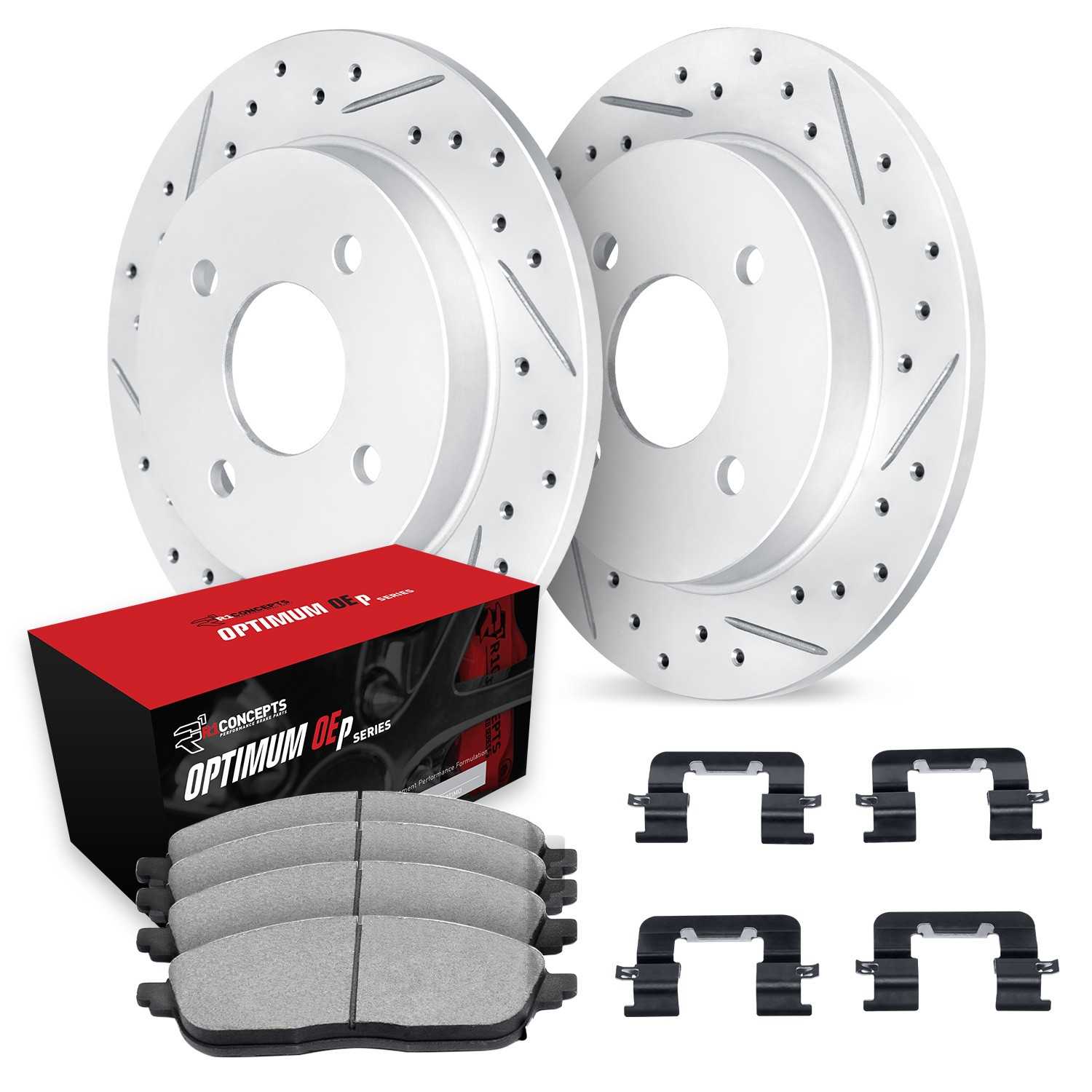 R1 Concepts 88-01 Acura Integra Rear Drill/Slot Carbon Coated Rotor Set w/Optimum Pads - Image 2