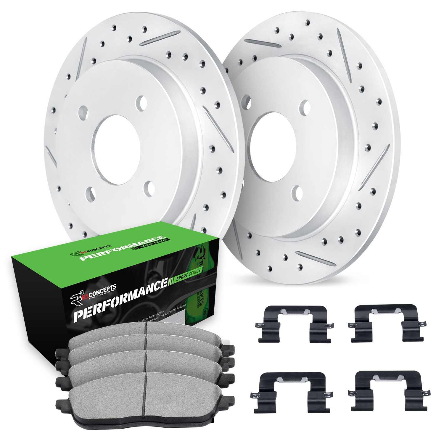 R1 Concepts 88-01 Acura Integra Rear Drill/Slot Carbon Coated Rotor Set w/Perf Sport Pads
