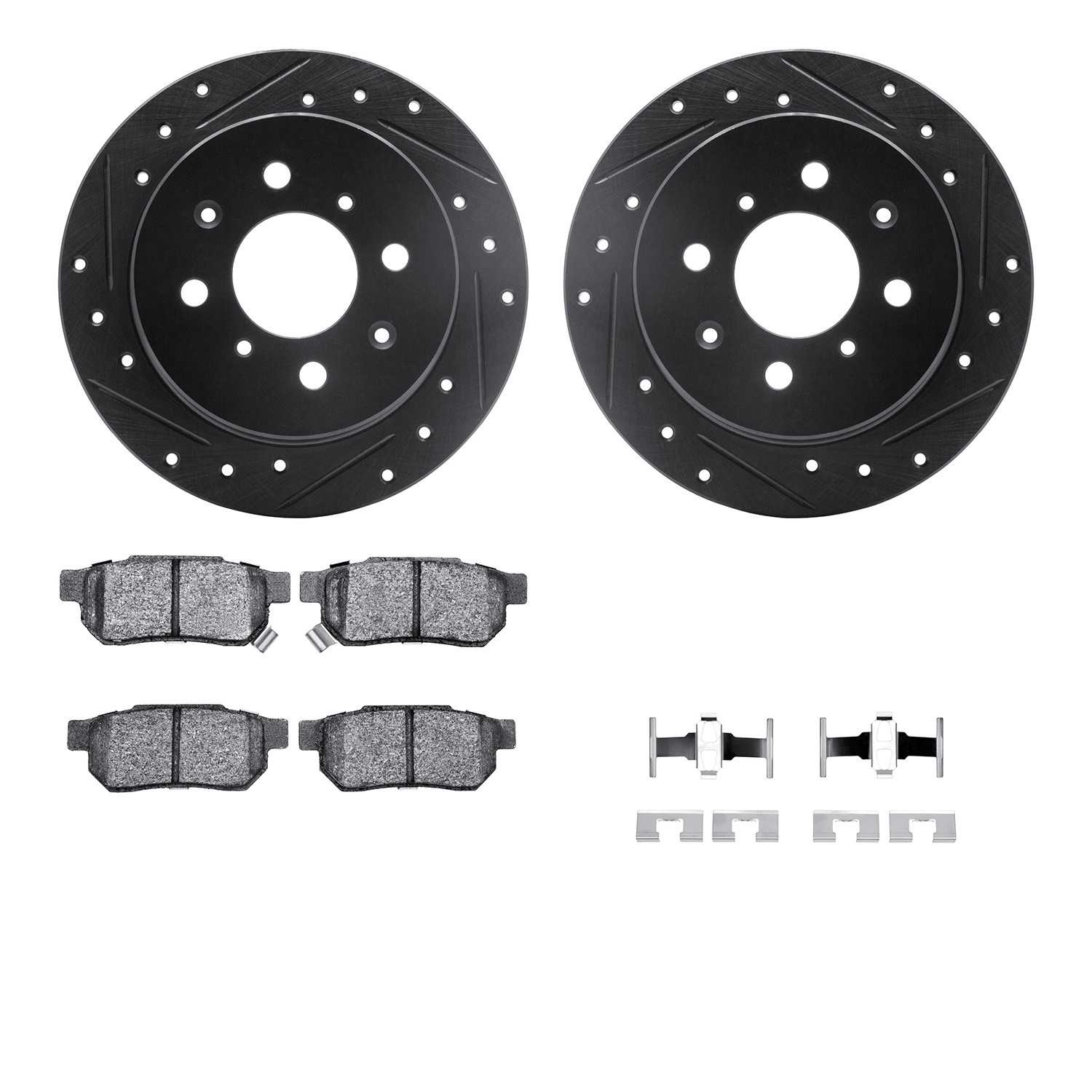 R1 Concepts 88-01 Acura Integra Rear Drilled & Slotted Black Brake Rotor Set w/Optimum OE Pads and Hardware
