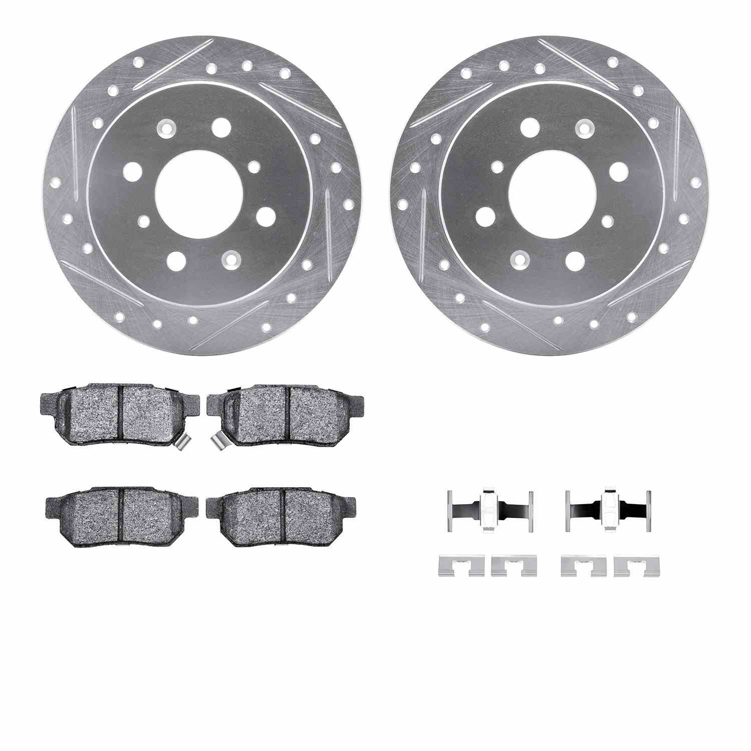 R1 Concepts 88-01 Acura Integra Rear Drilled & Slotted Silver Brake Rotor Set w/Optimum OE Pads and Hardware