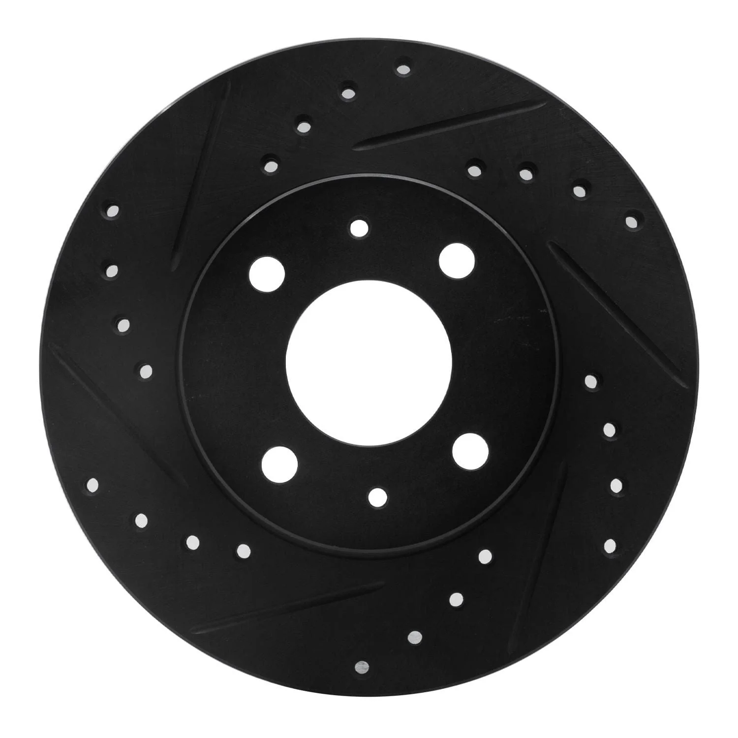 R1 Concepts 88-06 Nissan NX Front Left Drilled & Slotted Black Brake Rotor