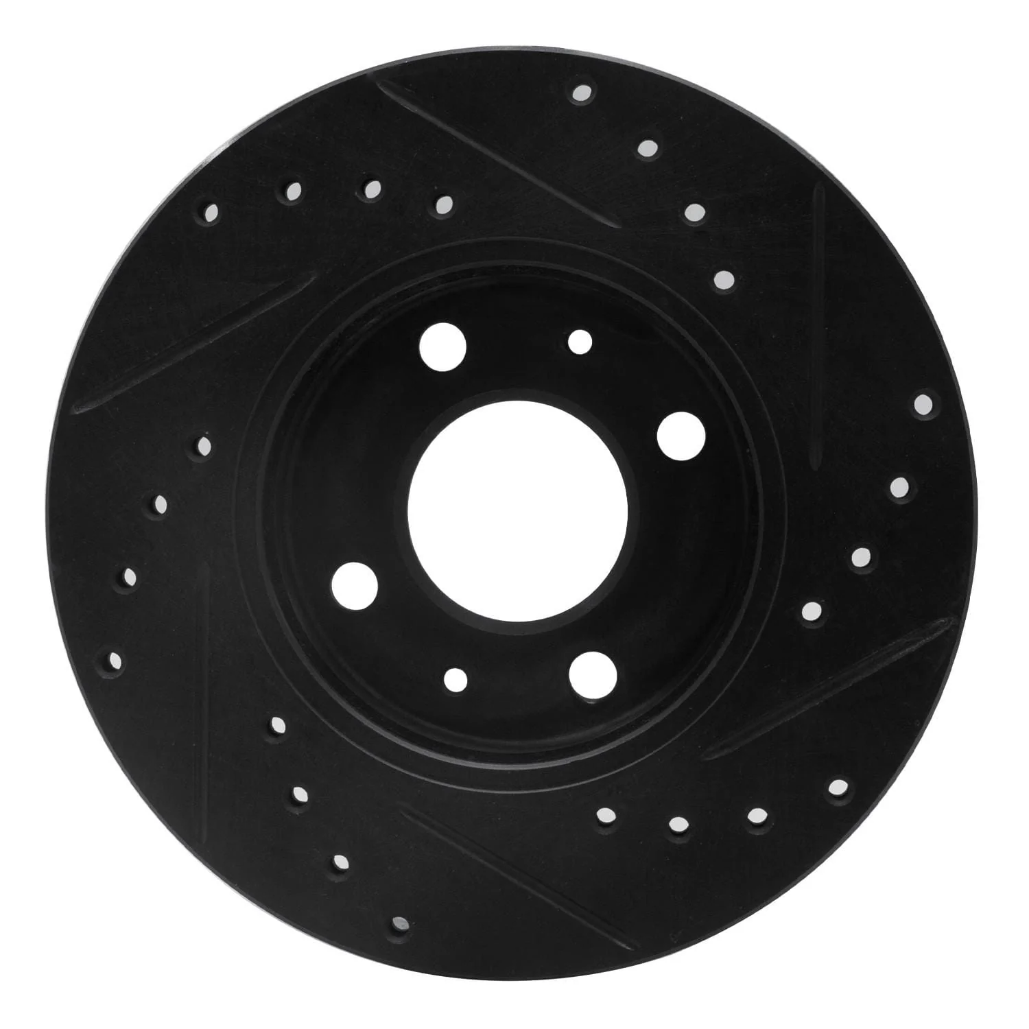R1 Concepts 88-06 Nissan NX Front Left Drilled & Slotted Black Brake Rotor - Image 2