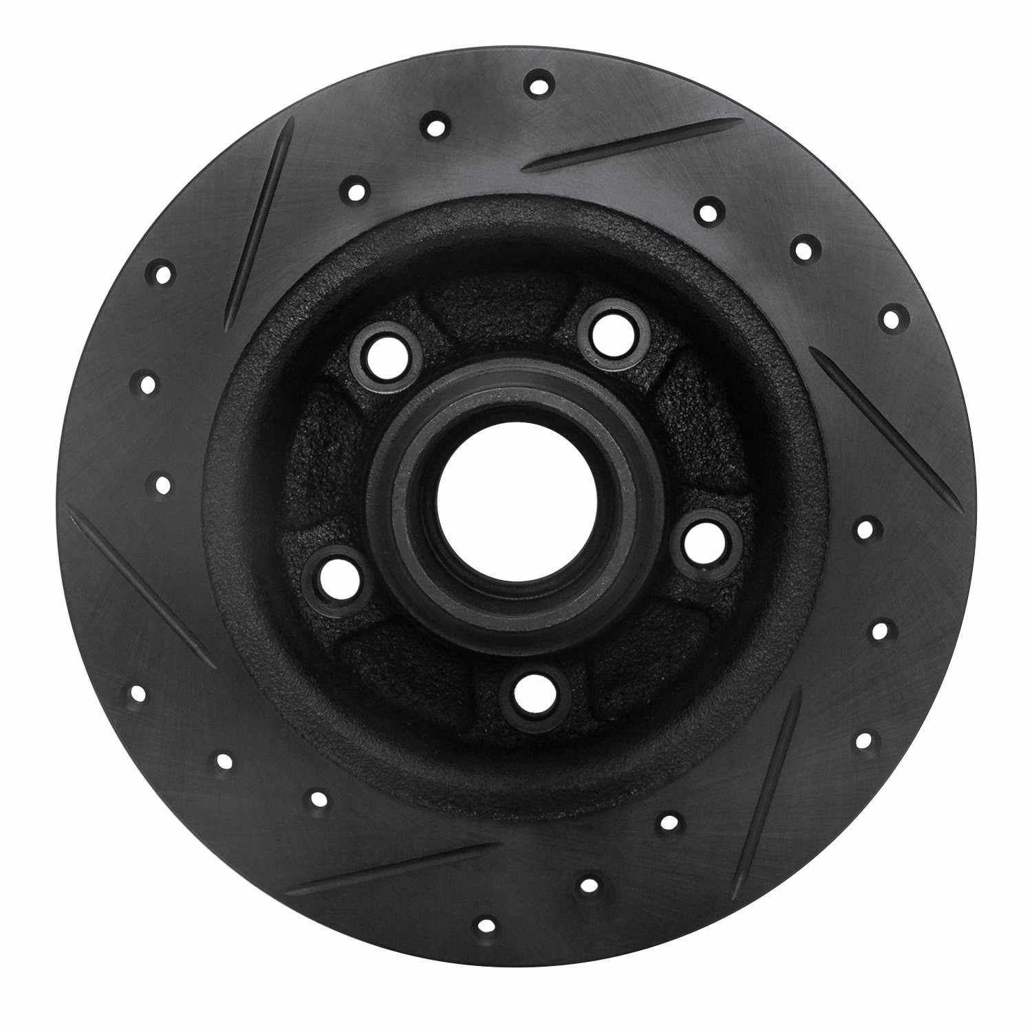 R1 Concepts 88-92 Ford Probe Rear Right Drilled & Slotted Black Brake Rotor - Image 2