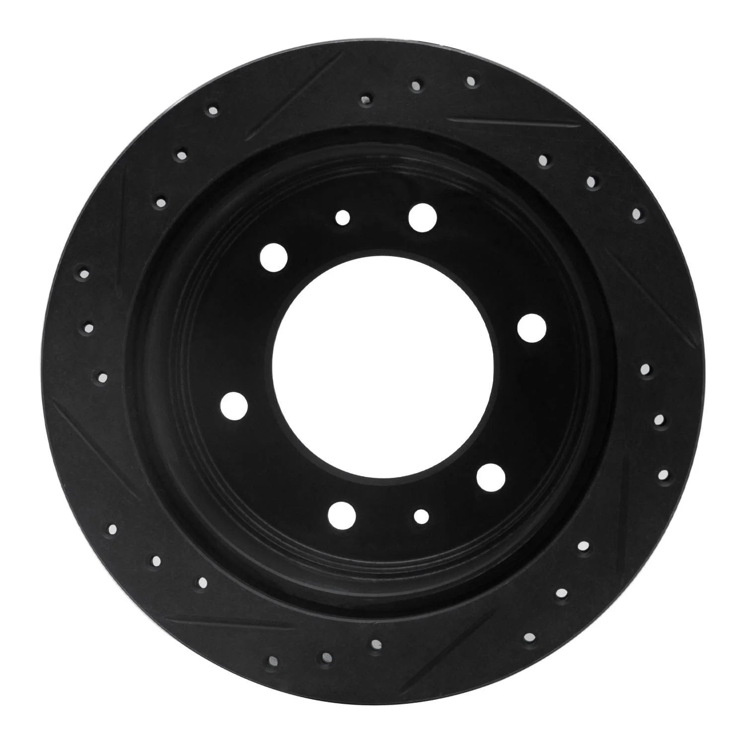 R1 Concepts 88-95 Nissan Pathfinder Rear Left Drilled & Slotted Black Brake Rotor - Image 2