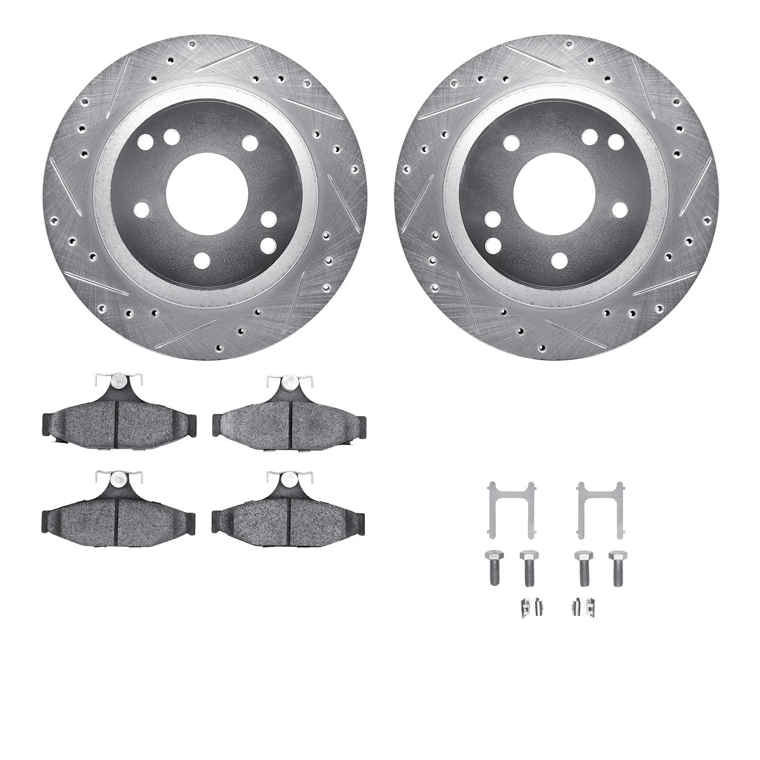 R1 Concepts 88-96 Chevrolet Corvette Rear Drill/Slot Silver Rotors w/Euro Ceramic Pads