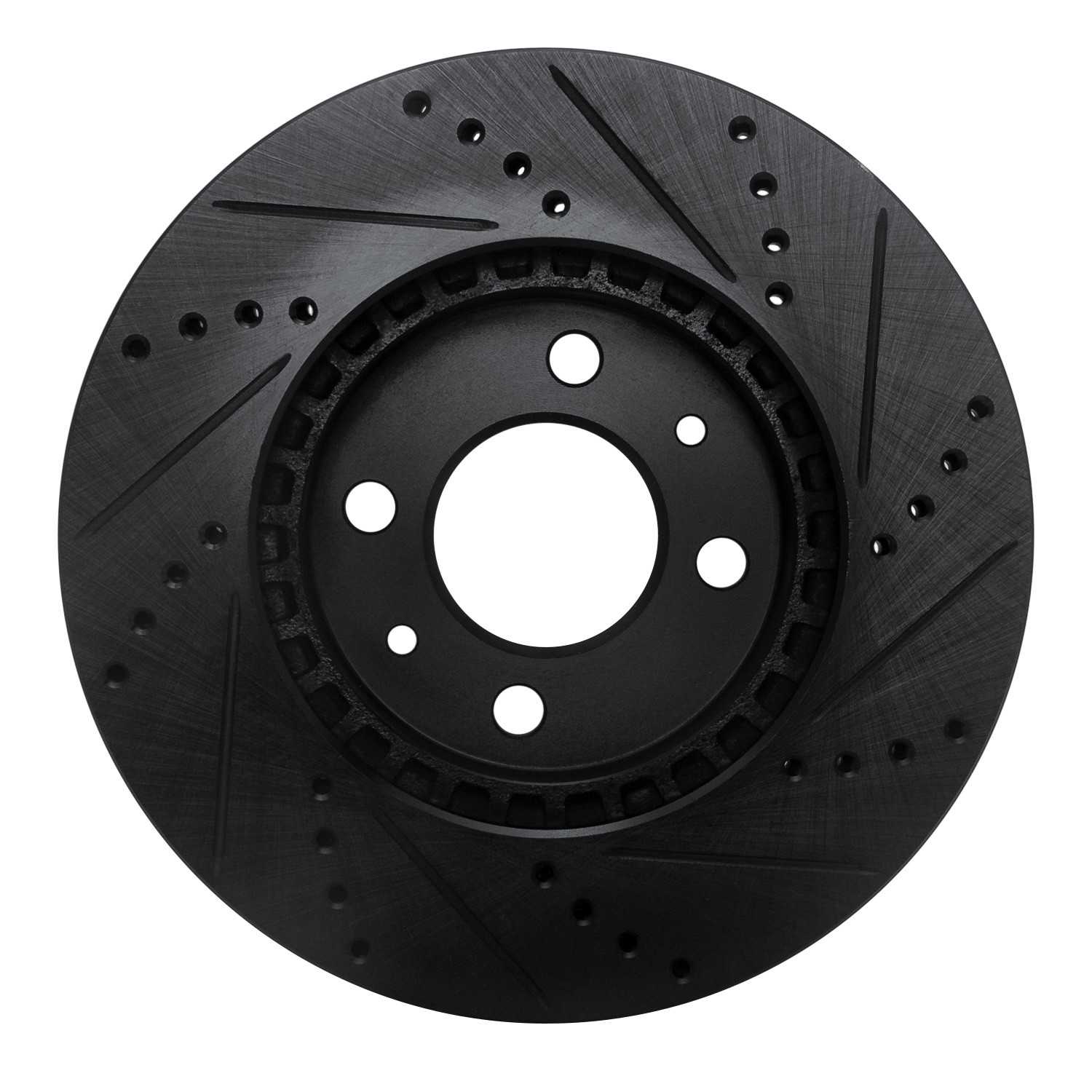 R1 Concepts 88-98 Saab 9000 Front Left Drilled & Slotted Black Brake Rotor - Image 2