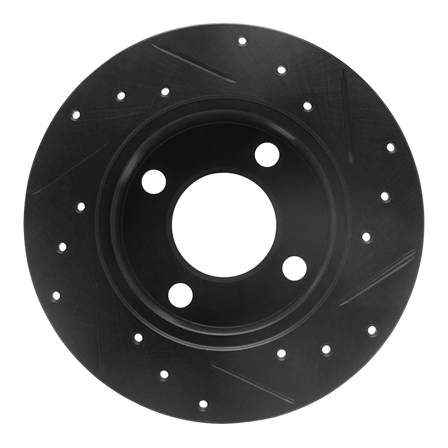 R1 Concepts 89-91 Audi 100 Rear Left Drilled & Slotted Black Brake Rotor - Image 2