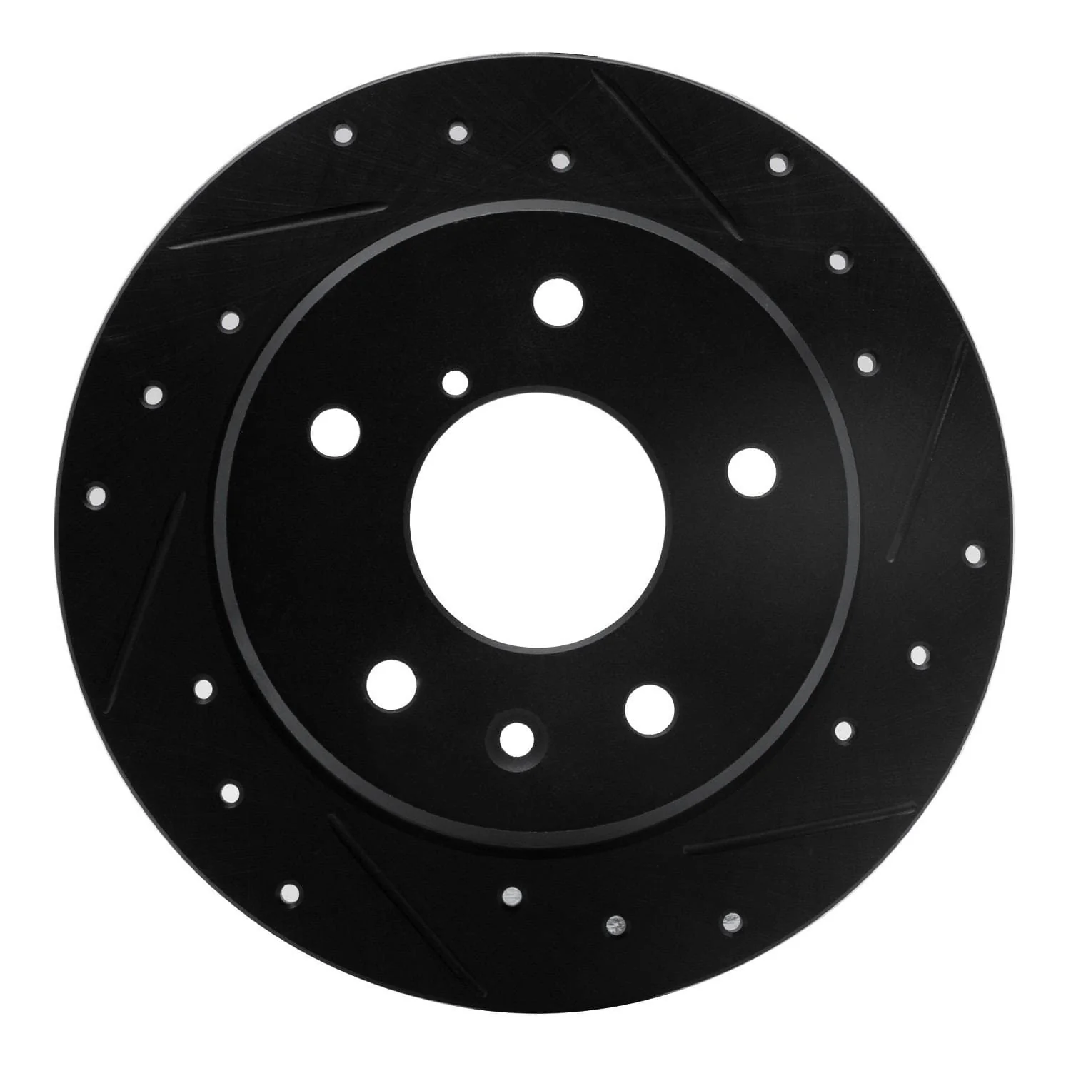 R1 Concepts 89-91 Mazda RX-7 Rear Right Drilled & Slotted Black Brake Rotor