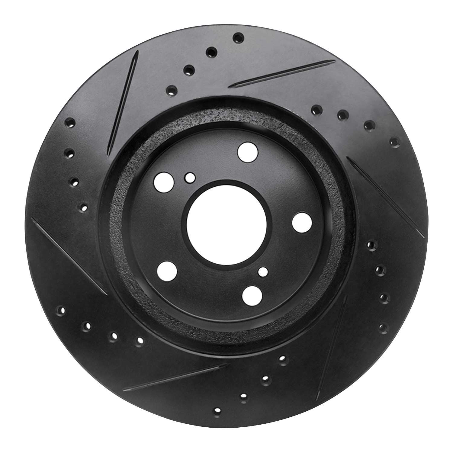 R1 Concepts 89-92 Toyota Cressida Front Right Drilled & Slotted Black Brake Rotor - Image 2
