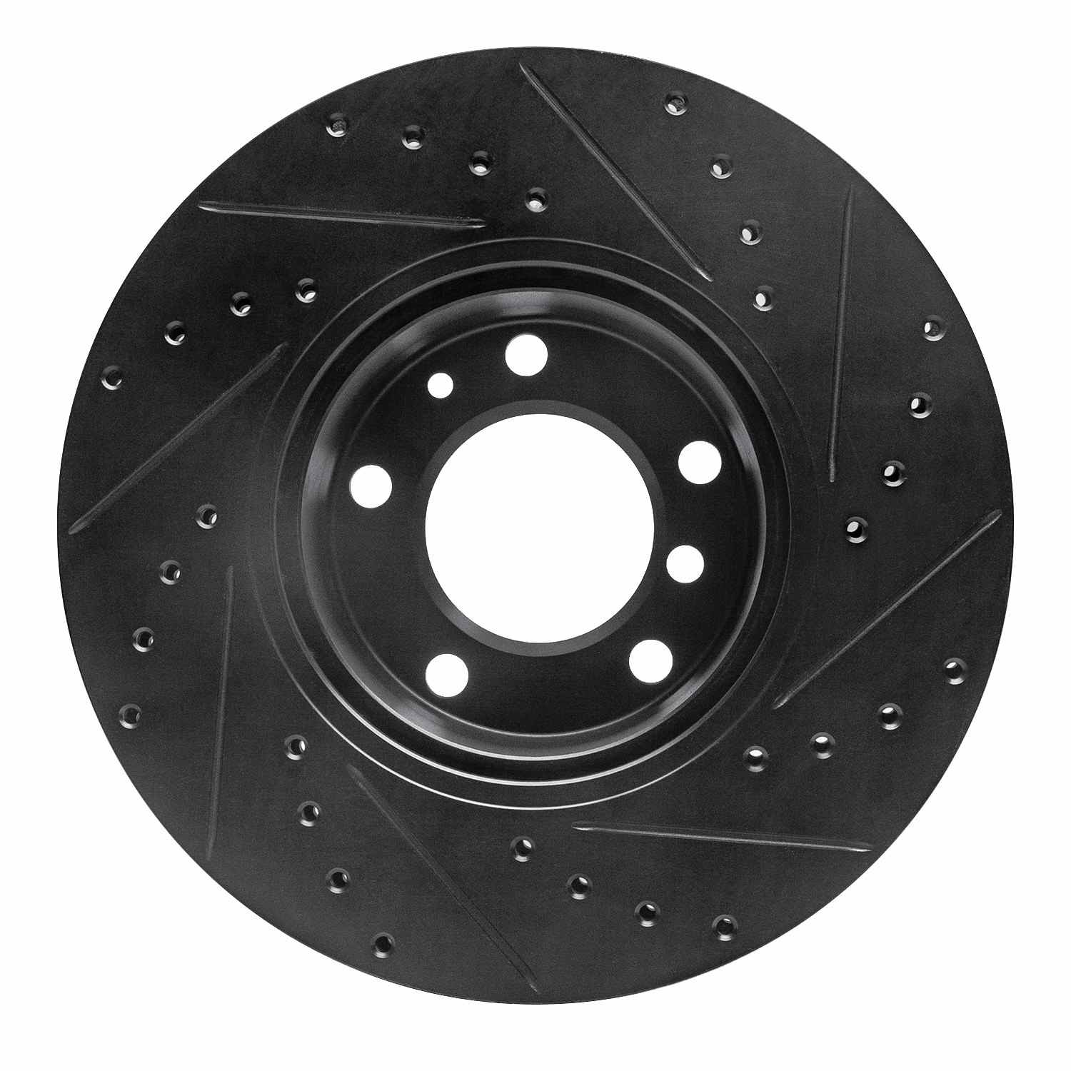 R1 Concepts 89-95 BMW 530I Front Left Drilled & Slotted Black Brake Rotor - Image 2