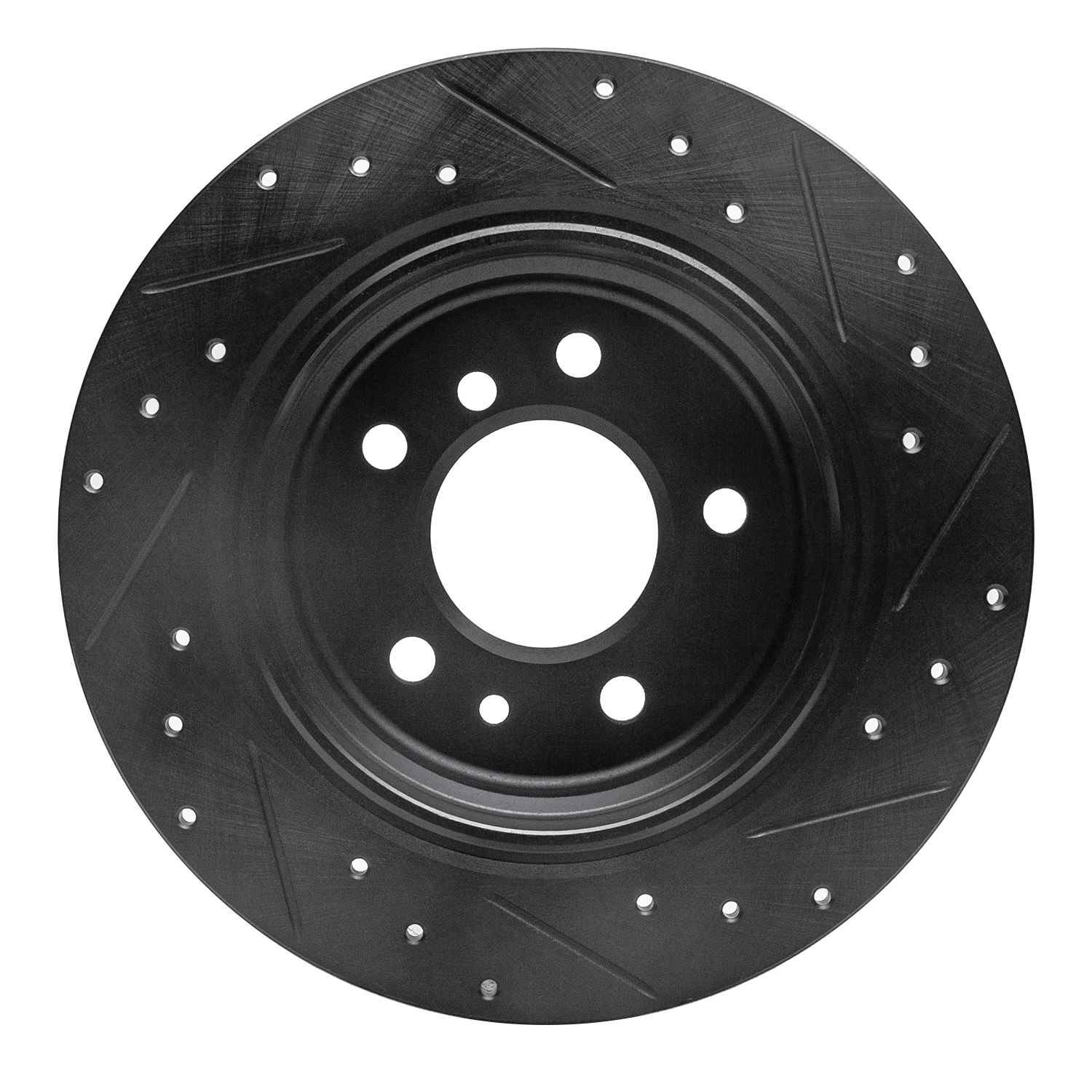 R1 Concepts 89-95 BMW 530I Rear Left Drilled & Slotted Black Brake Rotor - Image 2