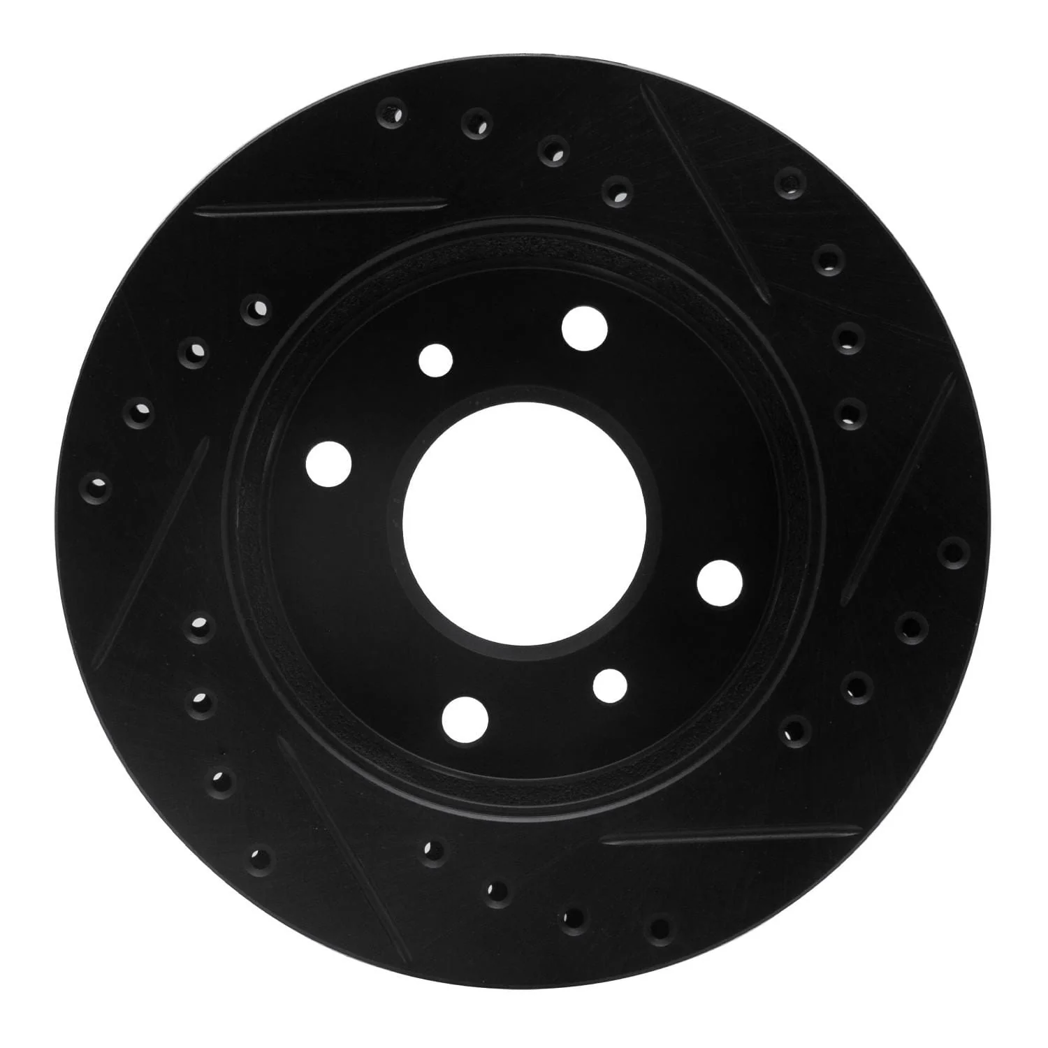 R1 Concepts 89-96 Nissan 240SX Front Left Drilled & Slotted Black Brake Rotor - Image 2