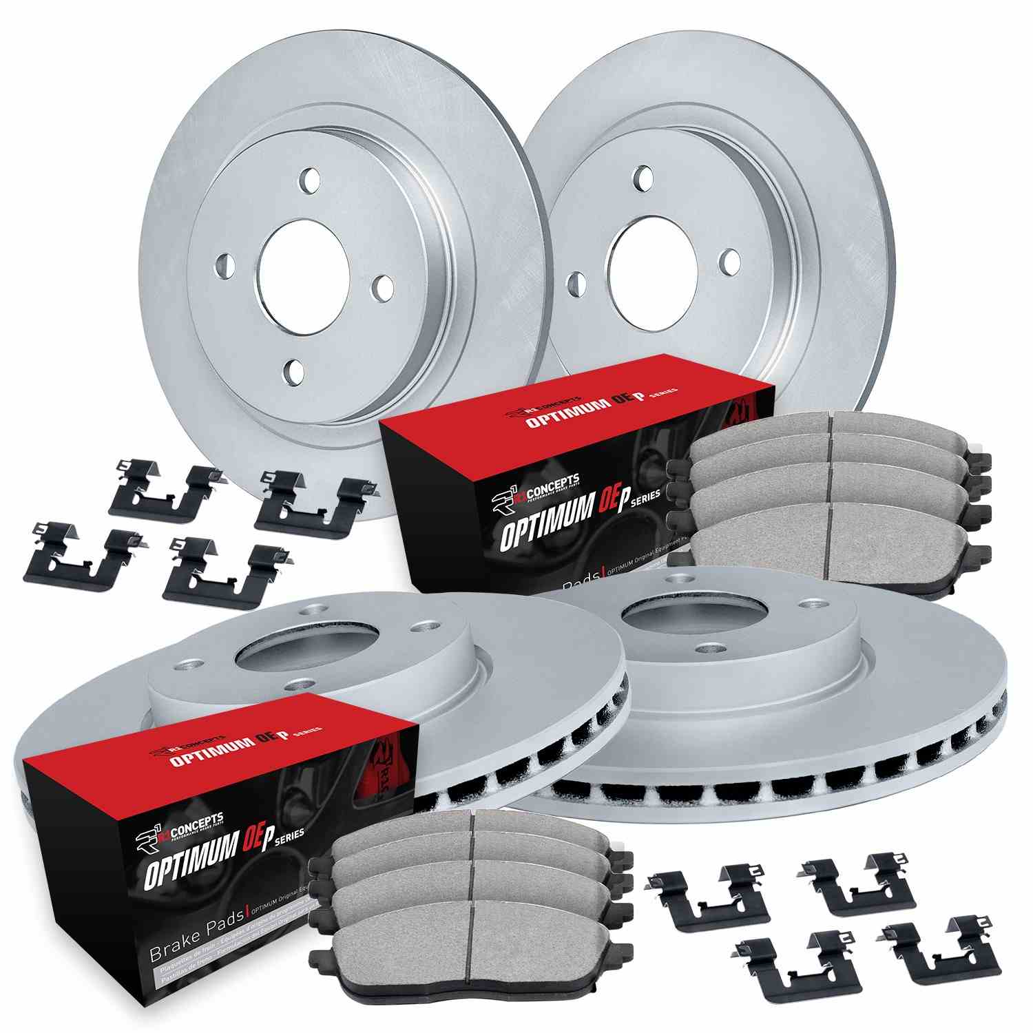 R1 Concepts 89-96 Nissan 240SX Front & Rear Carbon Coated Brake Rotor Set w/Optimum OE Pads and Hardware