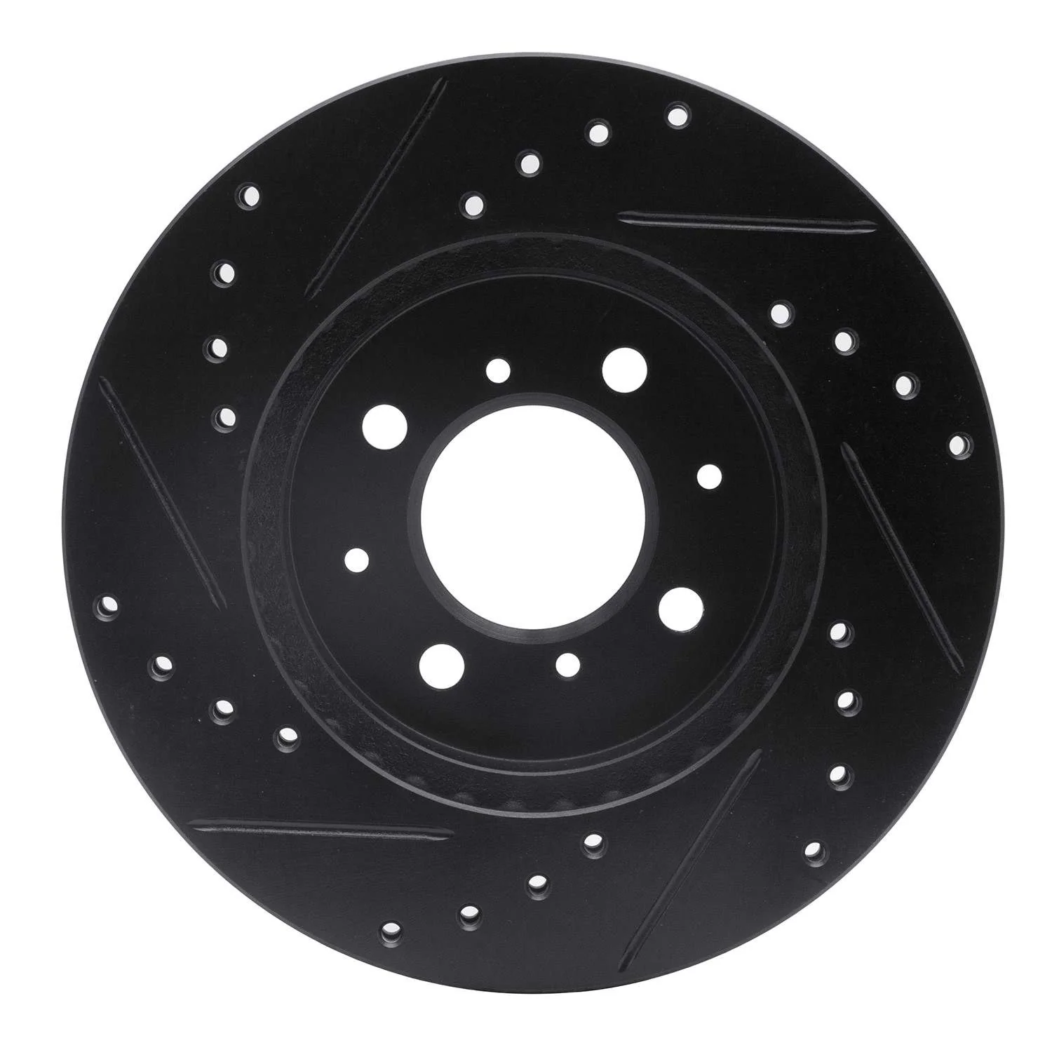 R1 Concepts 89-96 Nissan 240SX Front Right Drilled & Slotted Black Brake Rotor - Image 2