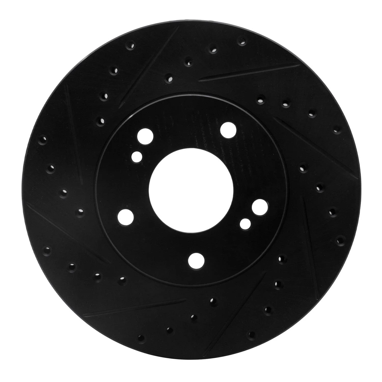 R1 Concepts 89-96 Nissan 300ZX Front Left Drilled & Slotted Black Brake Rotor