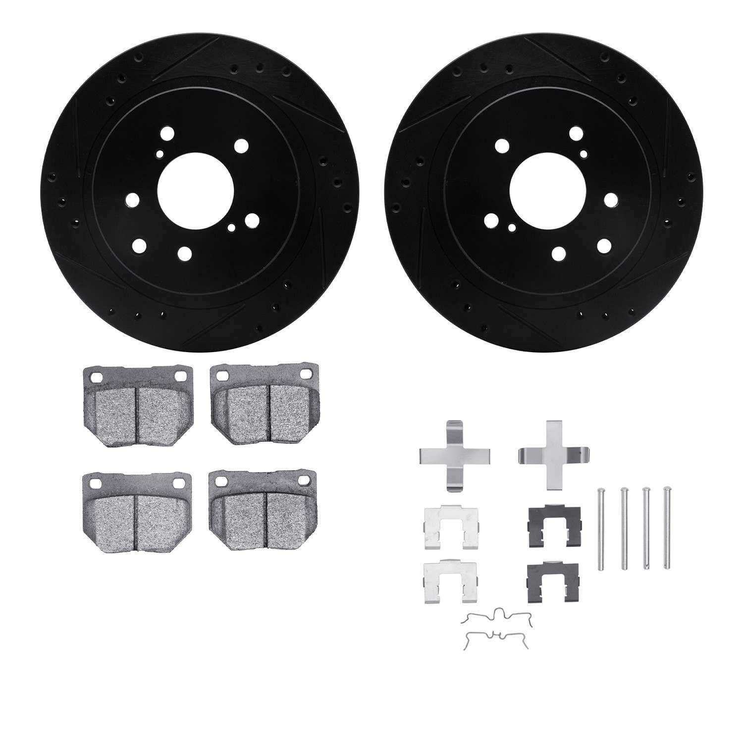 R1 Concepts 89-96 Nissan 300ZX Rear Drilled & Slotted Black Brake Rotor Set w/Ceramic Pads and Hardware