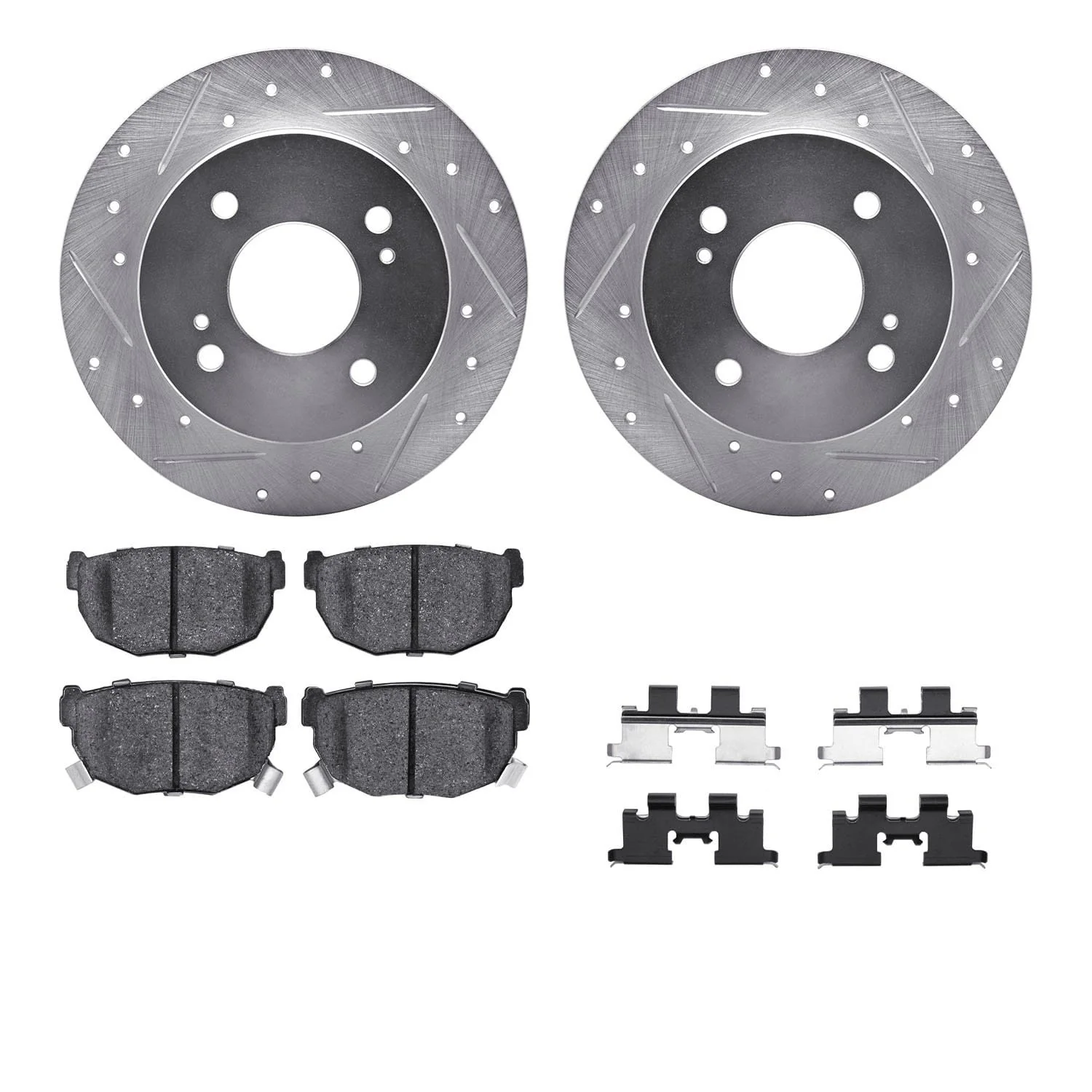 R1 Concepts 89-98 Nissan 240SX Rear Drilled & Slotted Silver Brake Rotor Set w/Ceramic Pads and Hardware