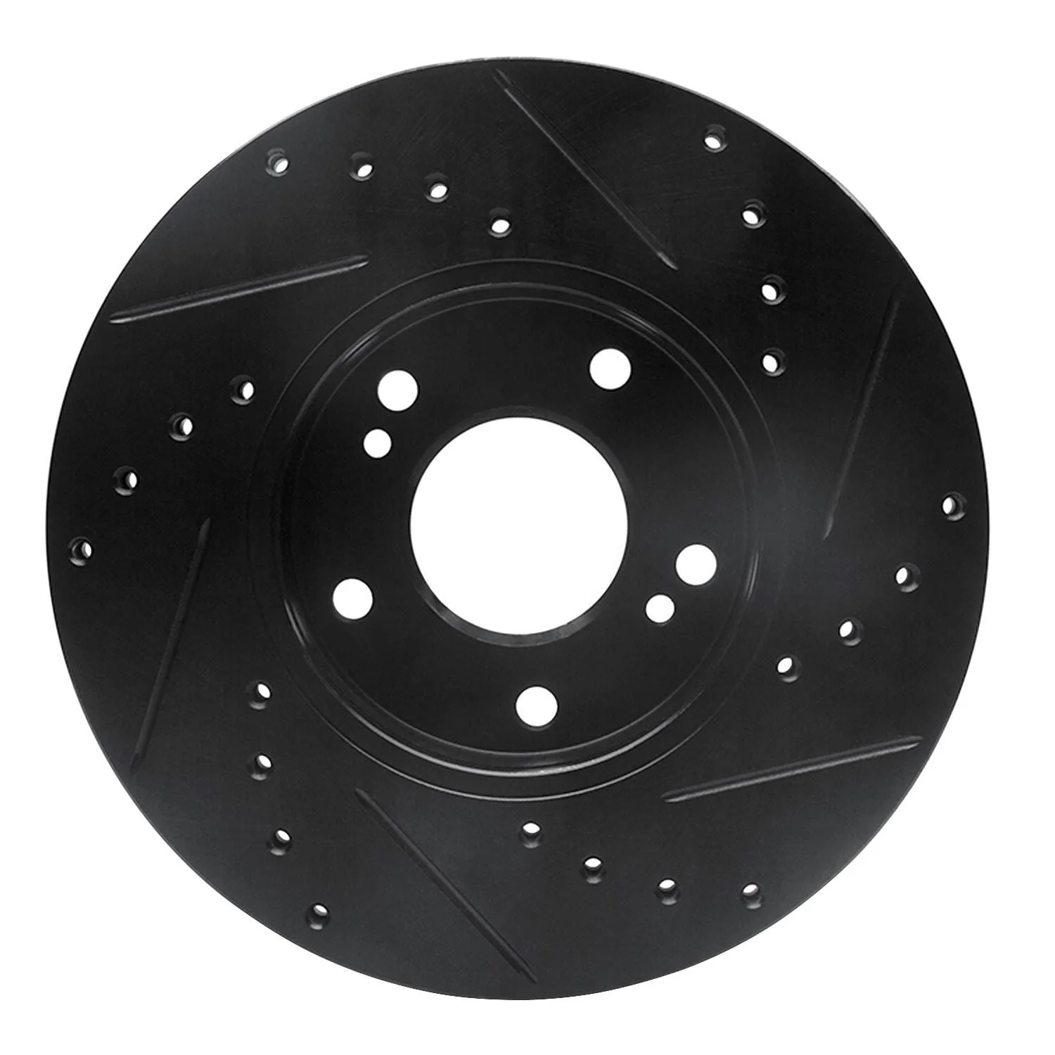 R1 Concepts 89-99 Infiniti I30 Front Left Drilled & Slotted Black Brake Rotor - Image 2