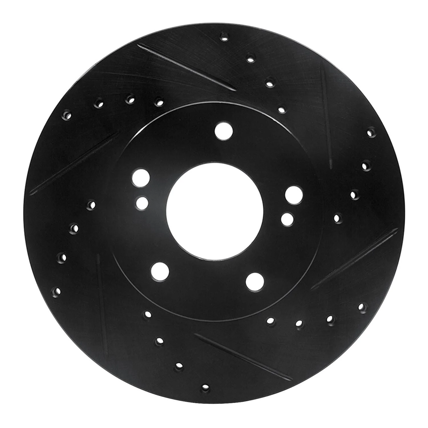 R1 Concepts 89-99 Infiniti I30 Front Right Drilled & Slotted Black Brake Rotor