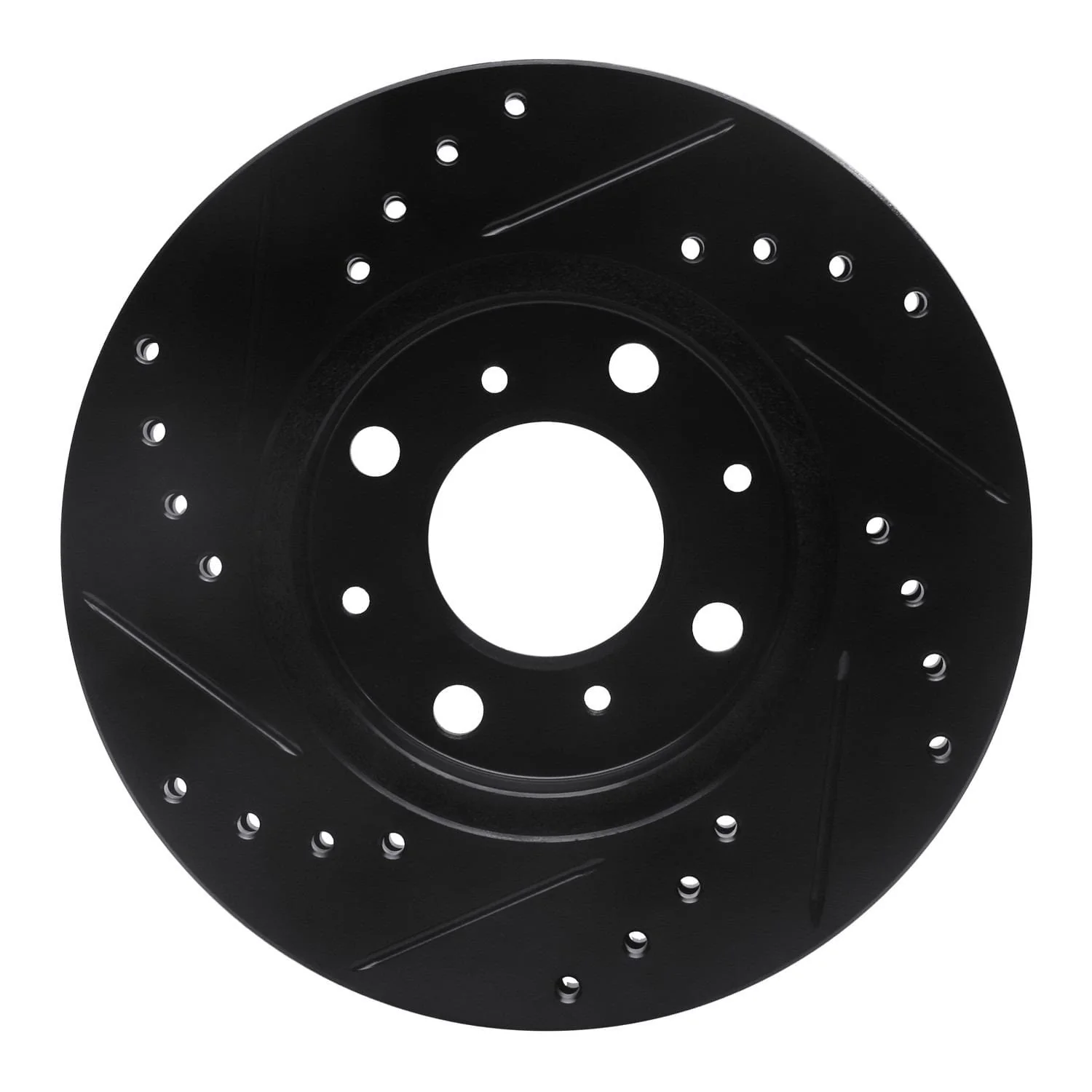 R1 Concepts 90-00 Honda Civic Hatchback Front Right Drilled & Slotted Black Brake Rotor - Image 2