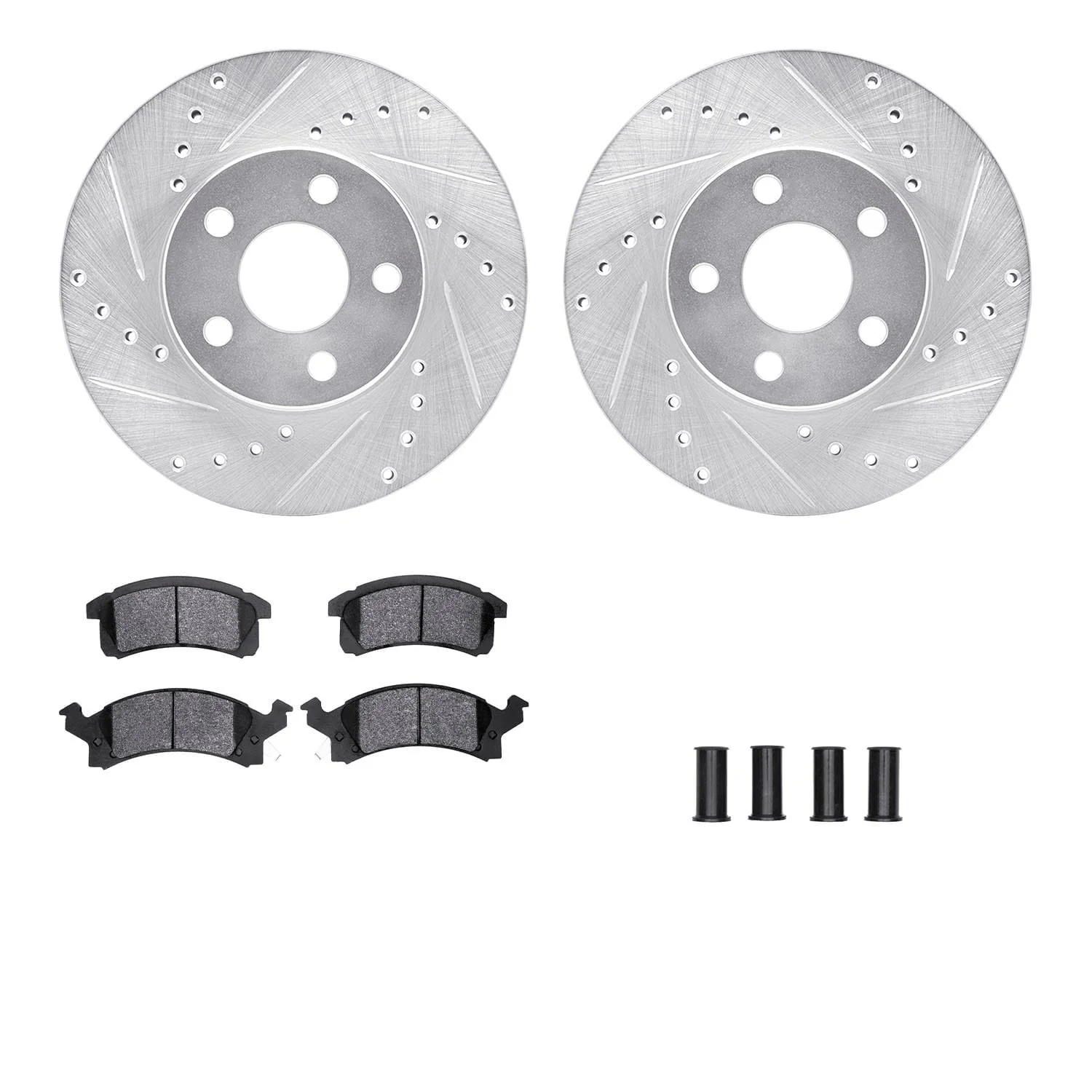 R1 Concepts 90-05 Buick Skylark Front Drilled & Slotted Silver Brake Rotor Set w/Ceramic Pads and Hardware