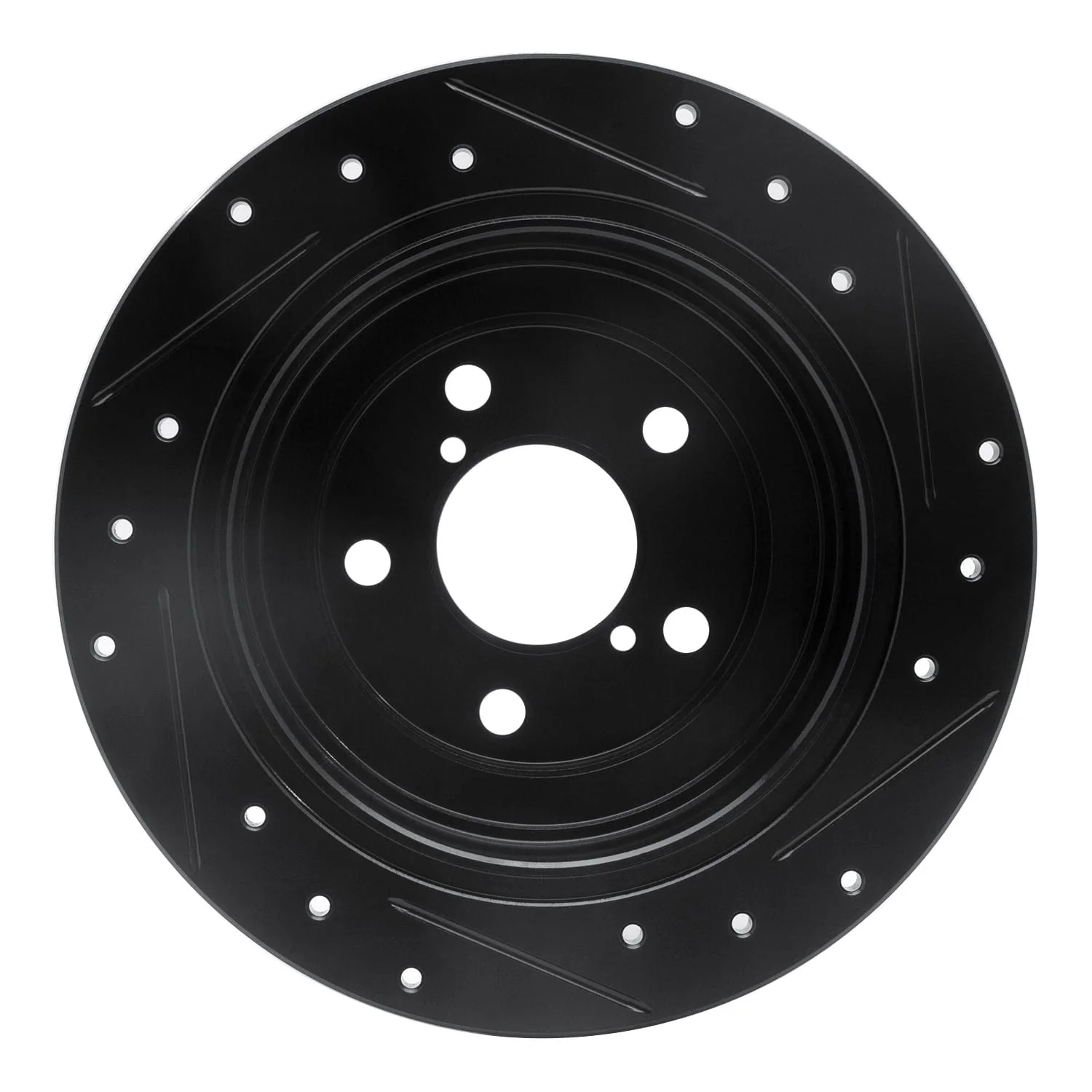 R1 Concepts 90-08 Saab 9-2X Rear Left Drilled & Slotted Black Brake Rotor - Image 2