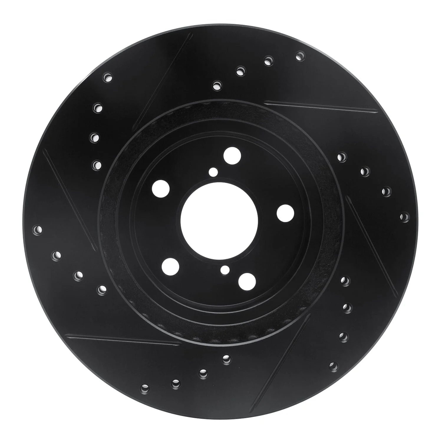 R1 Concepts 90-16 Saab 9-2X Front Right Drilled & Slotted Black Brake Rotor - Image 2