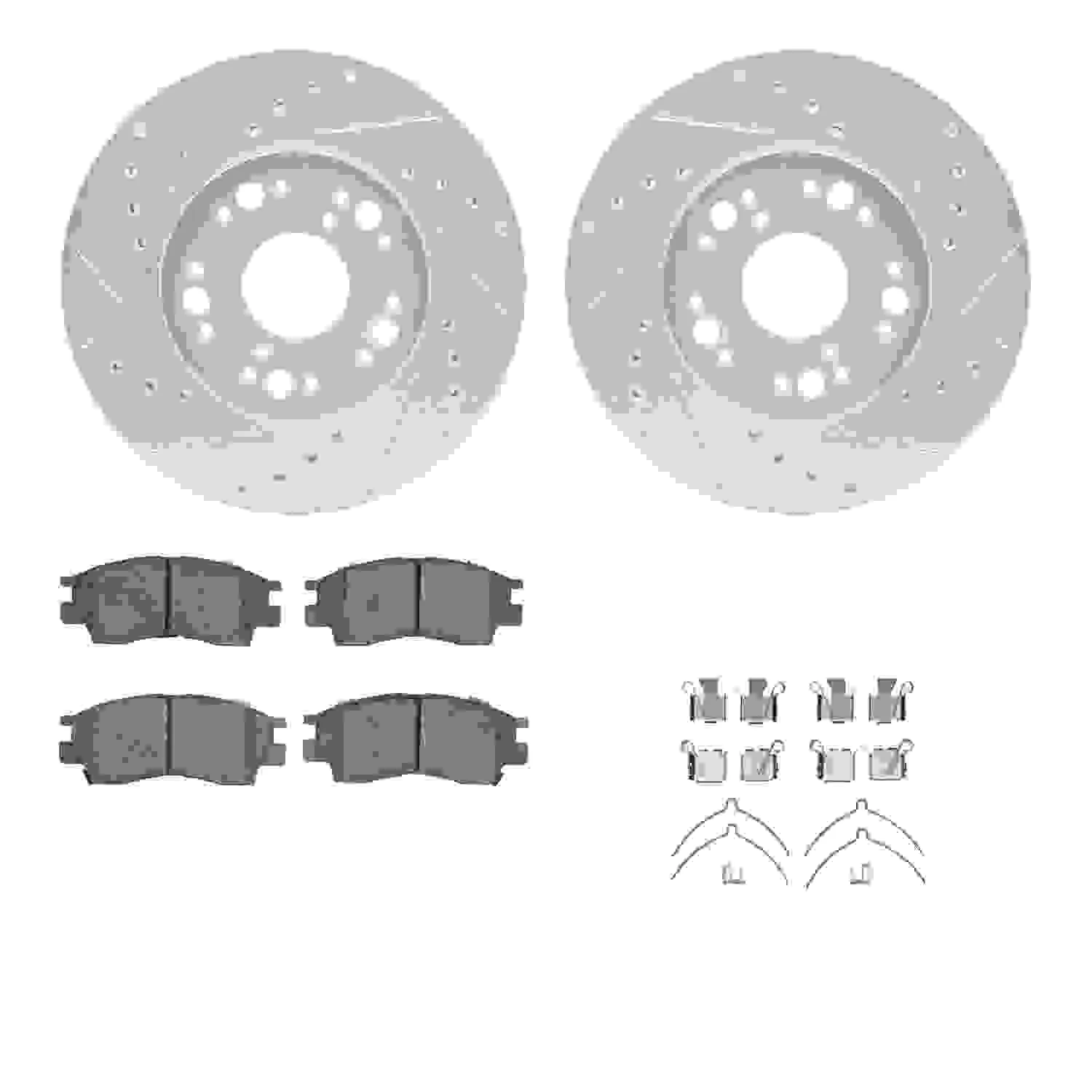 R1 Concepts 90-90 Lexus LS400 Front Drilled & Slotted Silver Brake Rotor Set w/Ceramic Pads and Hardware