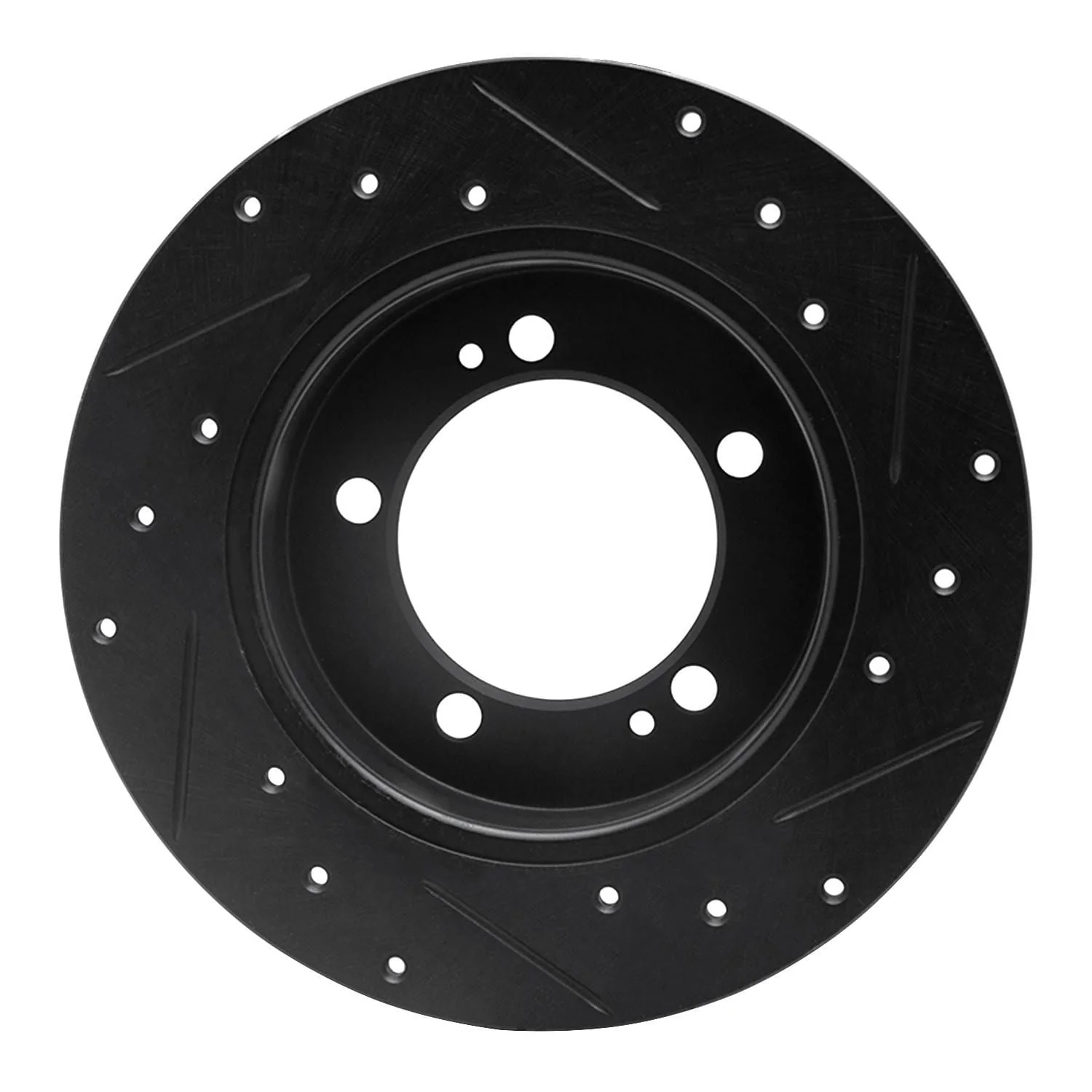 R1 Concepts 90-94 Eagle Talon Rear Left Drilled & Slotted Black Brake Rotor - Image 2