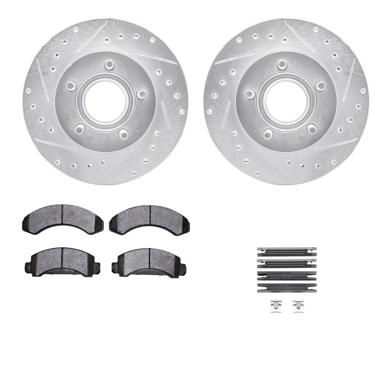 R1 Concepts 90-94 Ford Bronco II Front Drilled & Slotted Silver Brake Rotor Set w/Ceramic Pads and Hardware