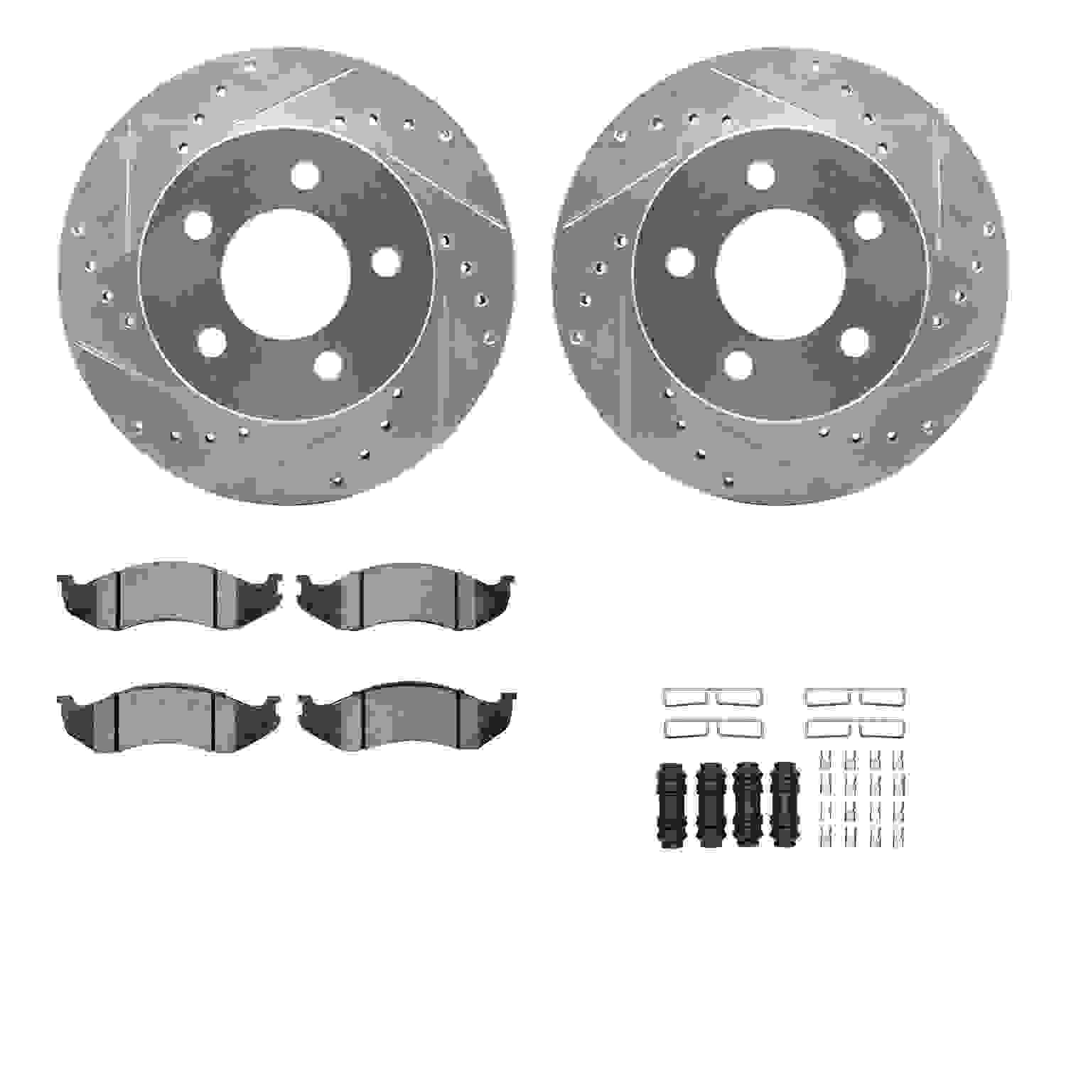 R1 Concepts 90-99 Jeep Comanche Front Drilled & Slotted Silver Brake Rotor Set w/Optimum OE Pads and Hardware