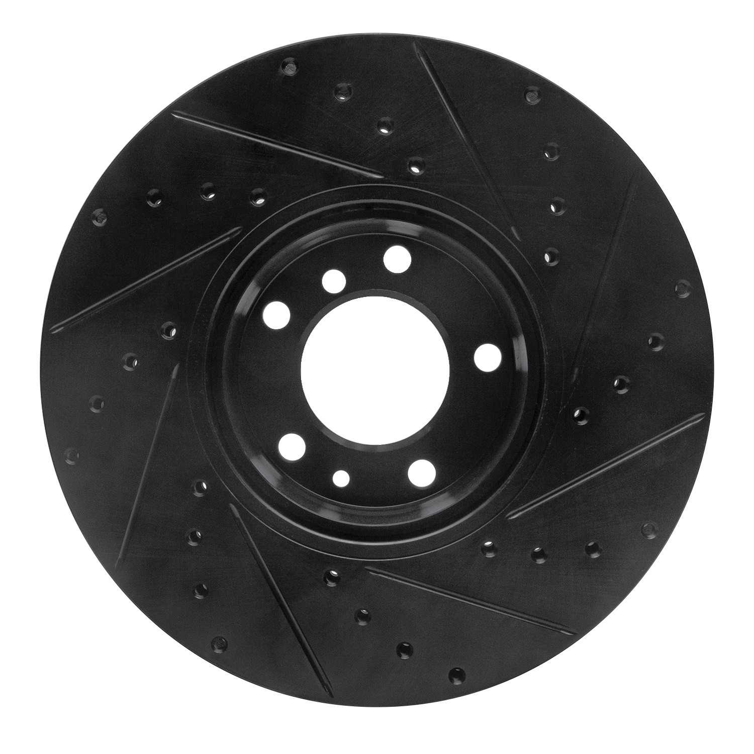 R1 Concepts 91-01 BMW 740I Front Left Drilled & Slotted Black Brake Rotor - Image 2