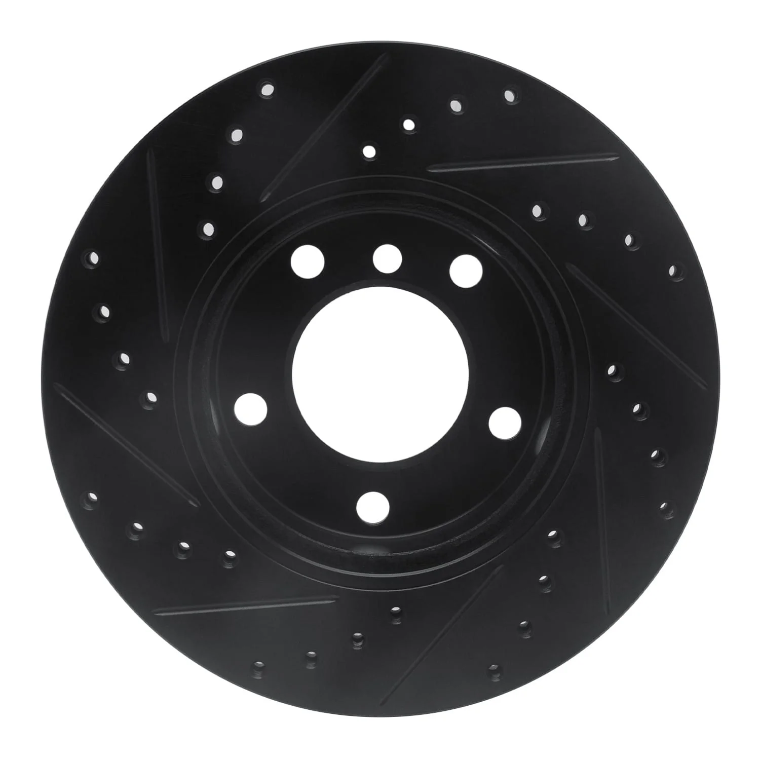 R1 Concepts 91-06 BMW 328I Front Right Drilled & Slotted Black Brake Rotor - Image 2
