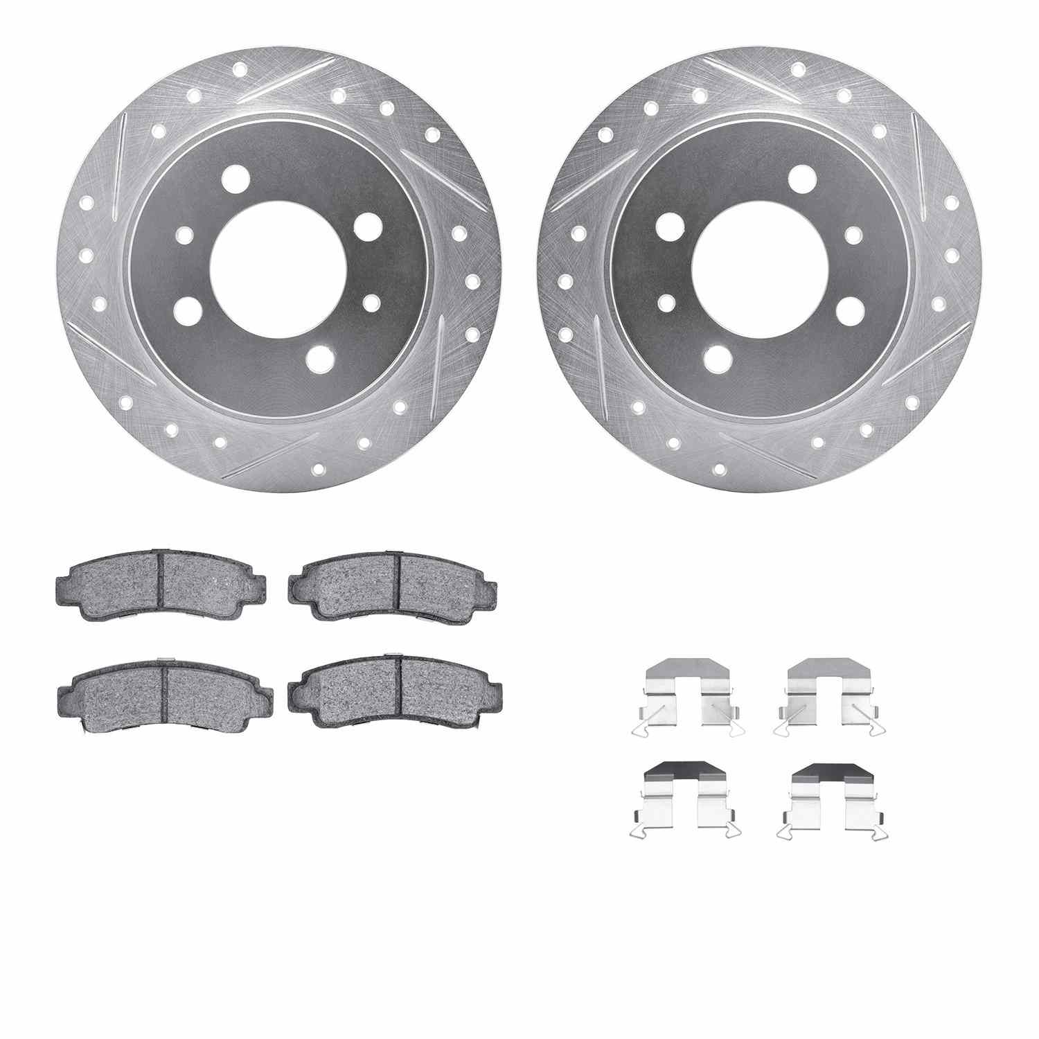 R1 Concepts 91-06 Nissan NX Rear Drilled & Slotted Silver Brake Rotor Set w/Optimum OE Pads and Hardware