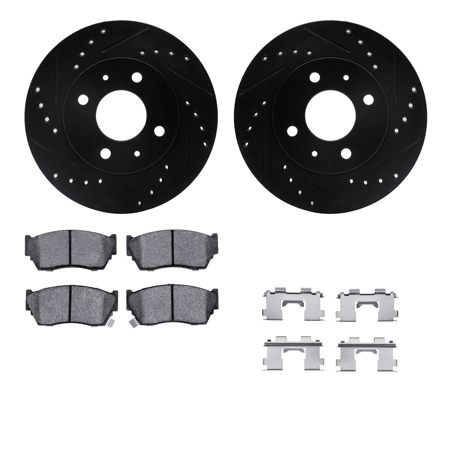 R1 Concepts 91-17 Nissan Sentra Front Drilled & Slotted Black Brake Rotor Set w/Optimum OE Pads and Hardware