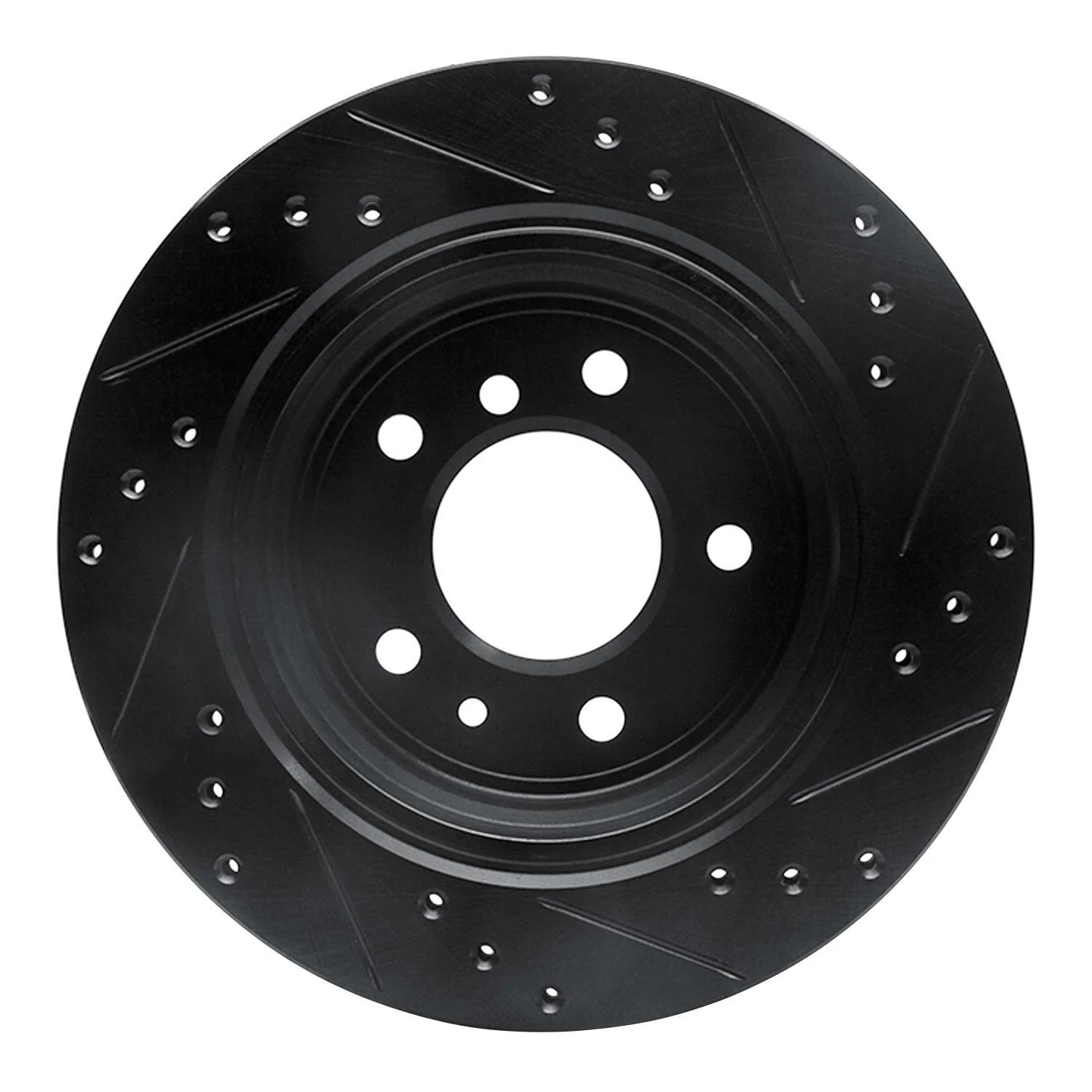 R1 Concepts 91-95 BMW 540I Rear Left Drilled & Slotted Black Brake Rotor - Image 2