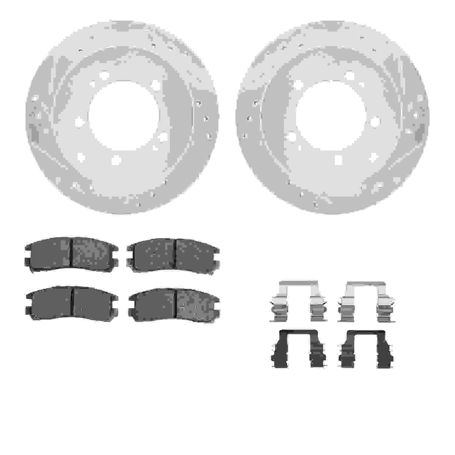 R1 Concepts 91-99 Dodge Stealth Rear Drilled & Slotted Silver Brake Rotor Set w/Ceramic Pads and Hardware