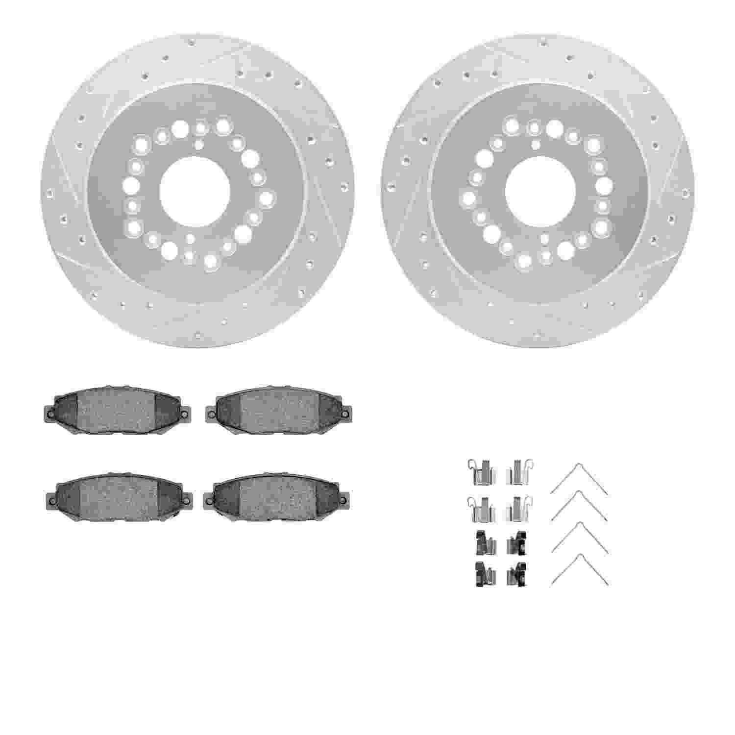 R1 Concepts 92-00 Lexus GS300 Rear Drilled & Slotted Silver Brake Rotor Set w/Optimum OE Pads and Hardware