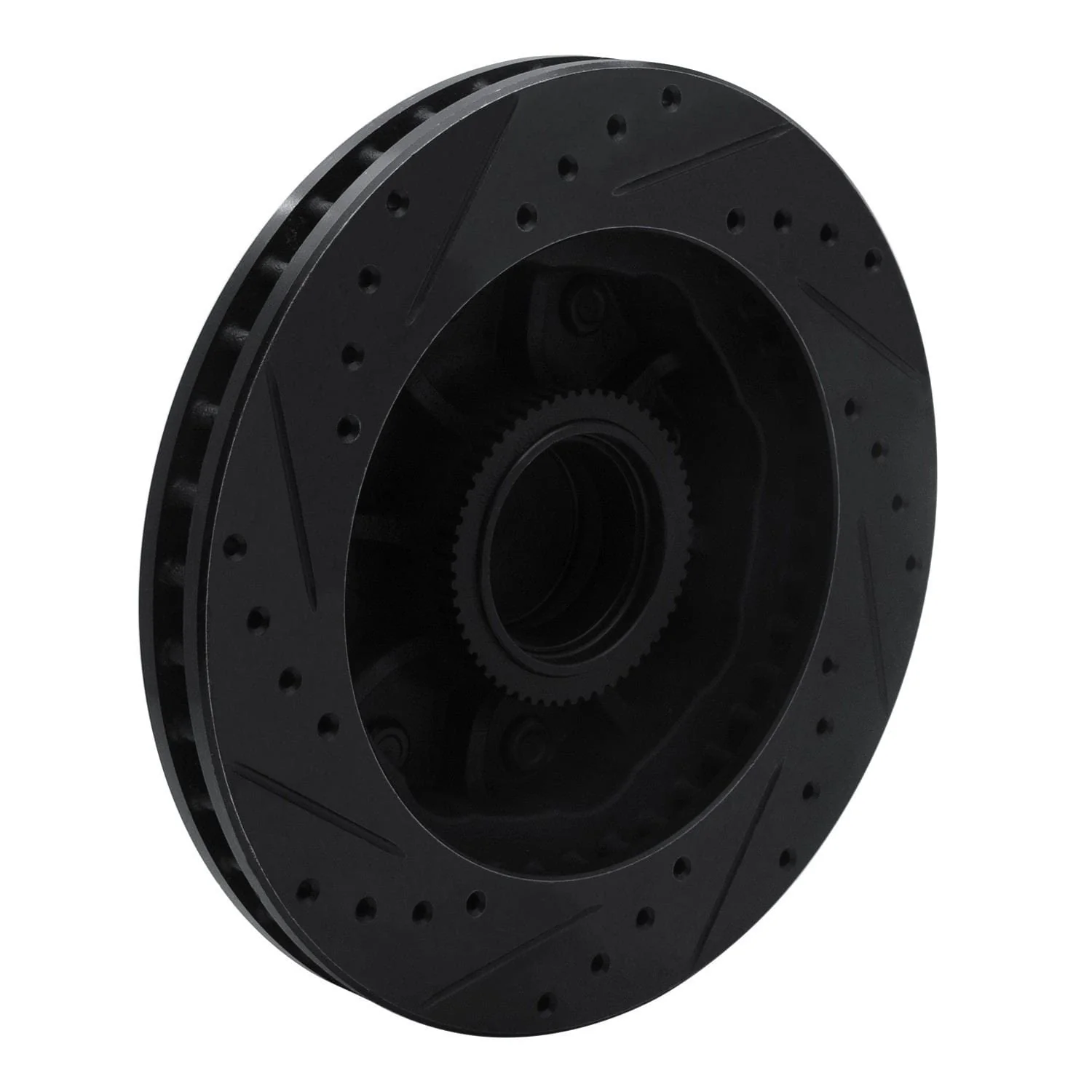 R1 Concepts 92-02 Chevrolet C2500 Front Right Drilled & Slotted Black Brake Rotor - Image 2