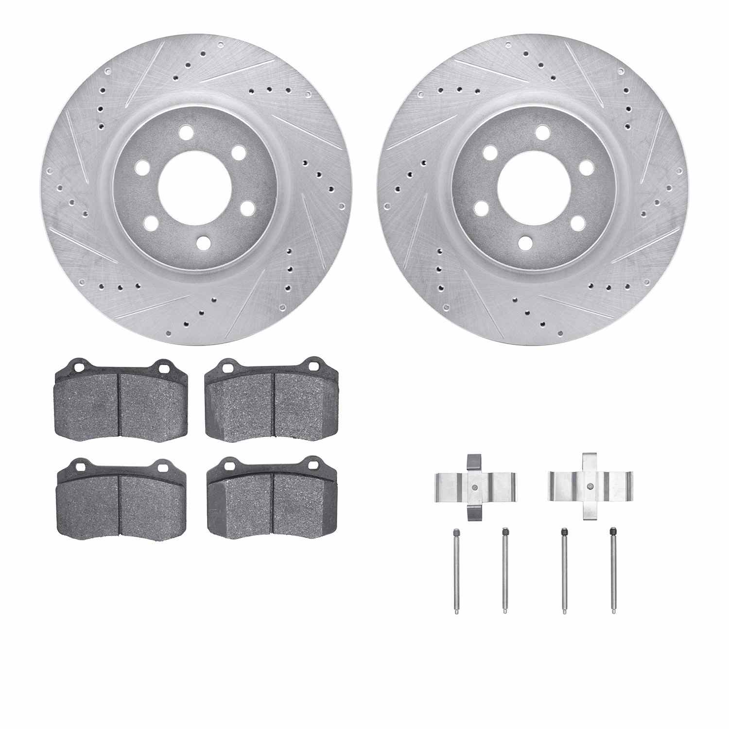 R1 Concepts 92-02 Dodge Viper Front Drilled & Slotted Silver Brake Rotor Set w/Optimum OE Pads and Hardware