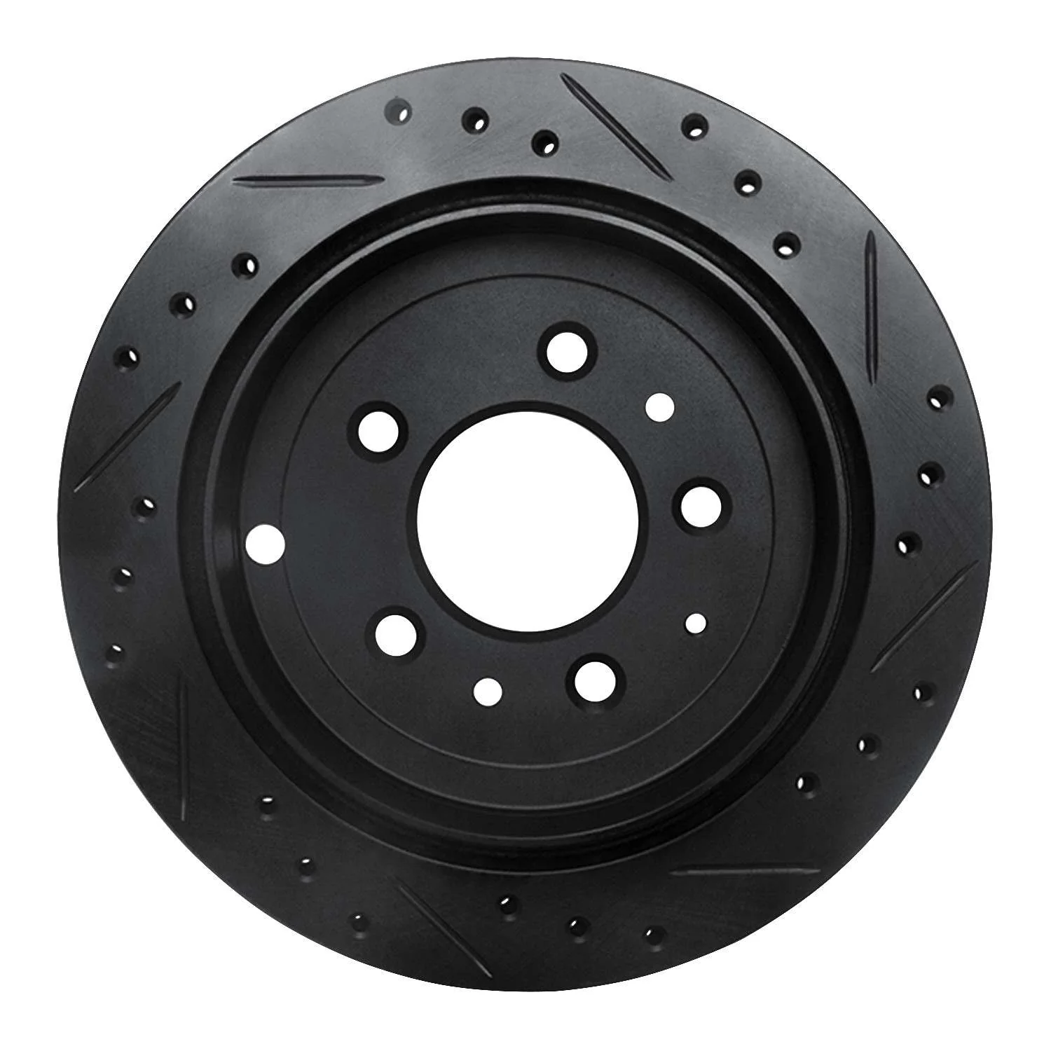R1 Concepts 92-06 Mazda 929 Rear Left Drilled & Slotted Black Brake Rotor - Image 2