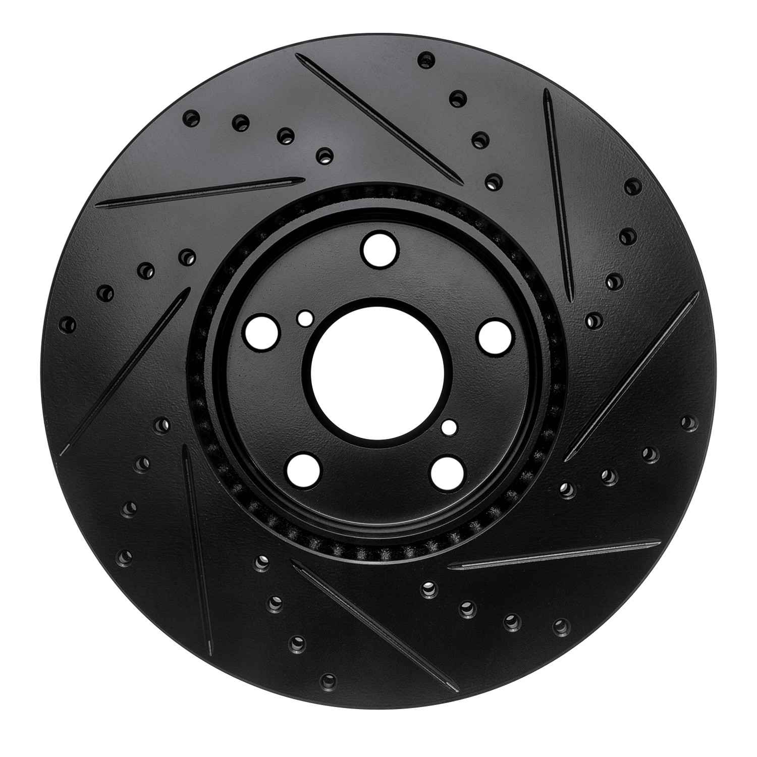 R1 Concepts 92-10 Lexus IS300 Front Left Drilled & Slotted Black Brake Rotor - Image 2