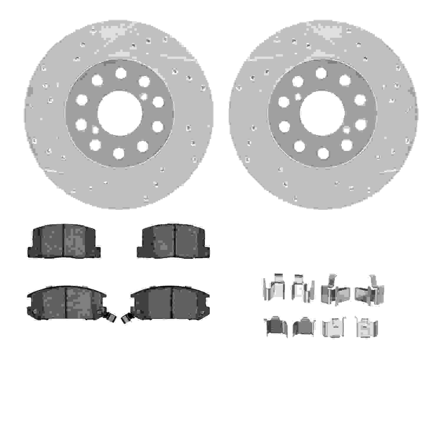 R1 Concepts 92-95 Toyota MR2 Rear Drilled & Slotted Silver Brake Rotor Set w/Optimum OE Pads and Hardware