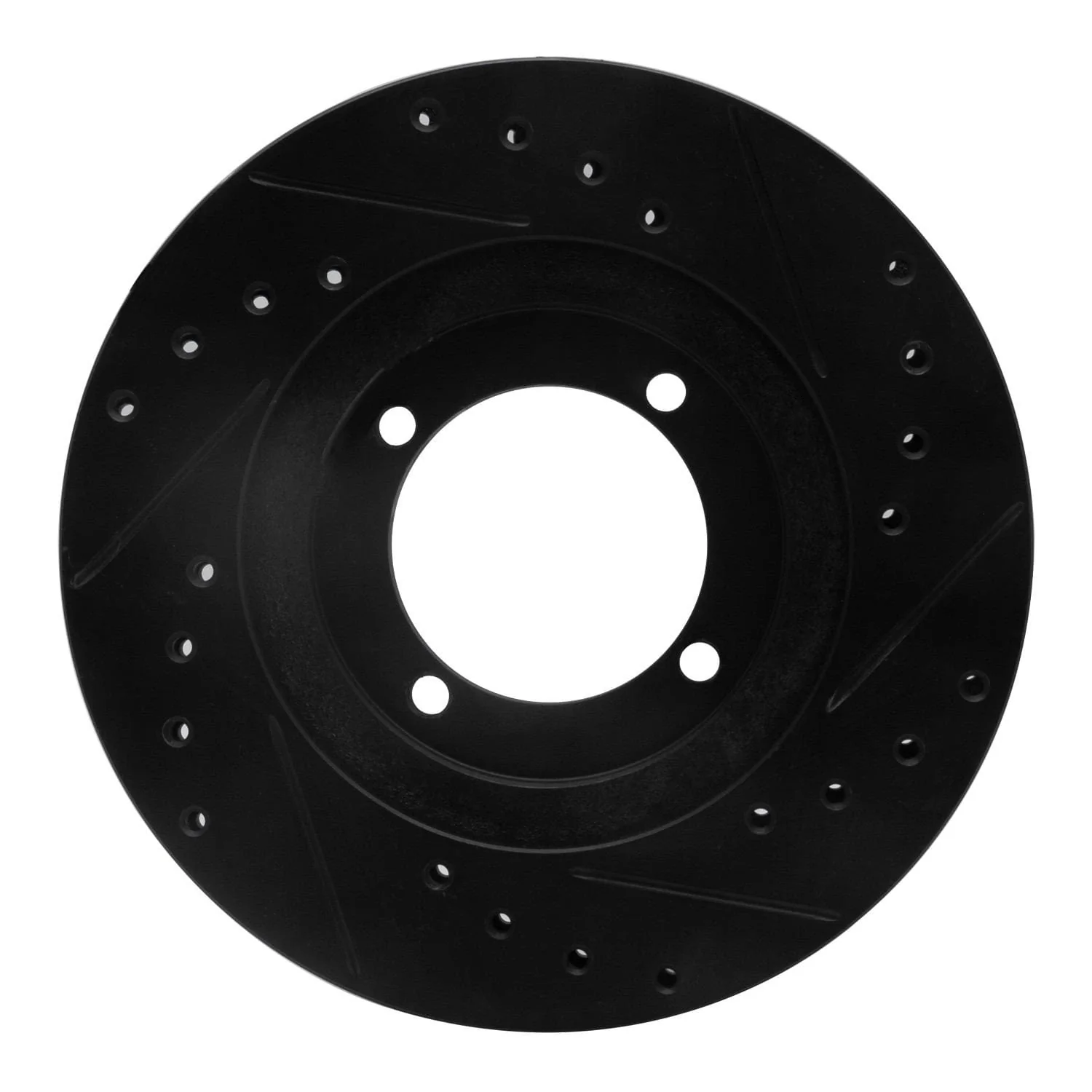 R1 Concepts 92-98 Hyundai Tiburon Front Left Drilled & Slotted Black Brake Rotor - Image 2