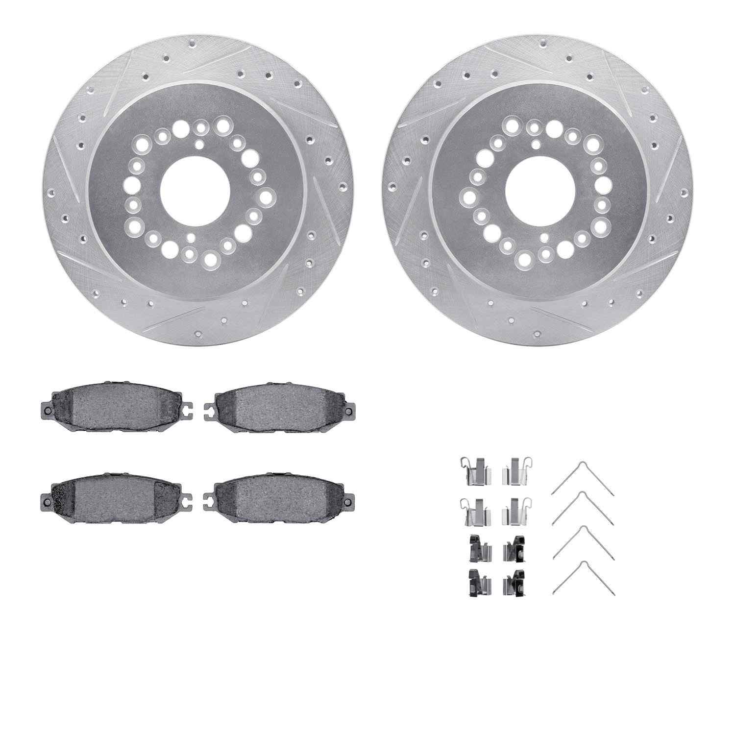 R1 Concepts 93-00 Lexus LS400 Rear Drilled & Slotted Silver Brake Rotor Set w/Ceramic Pads and Hardware