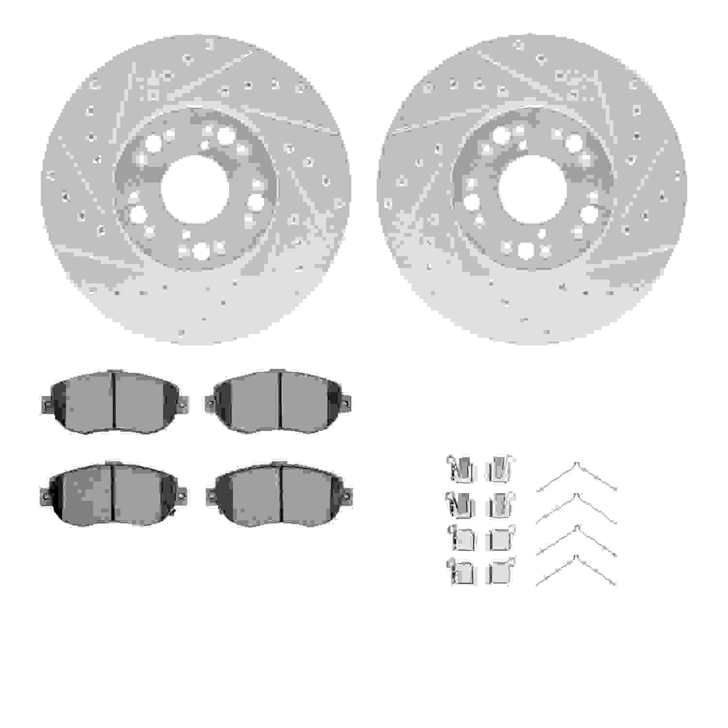 R1 Concepts 93-10 Lexus IS300 Front Drilled & Slotted Silver Brake Rotor Set w/Ceramic Pads and Hardware