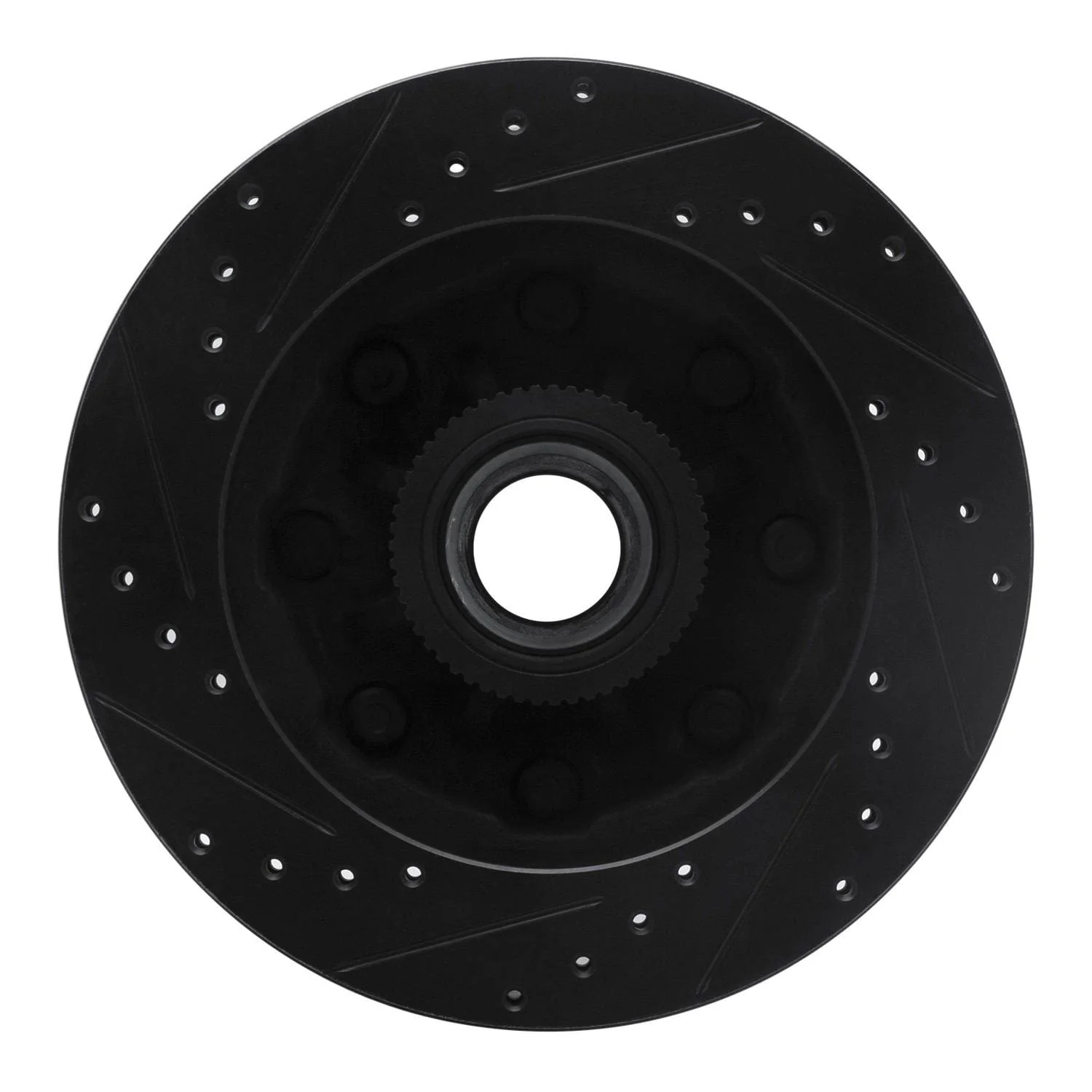 R1 Concepts 93-95 Chevrolet G30 Front Right Drilled & Slotted Black Brake Rotor - Image 2