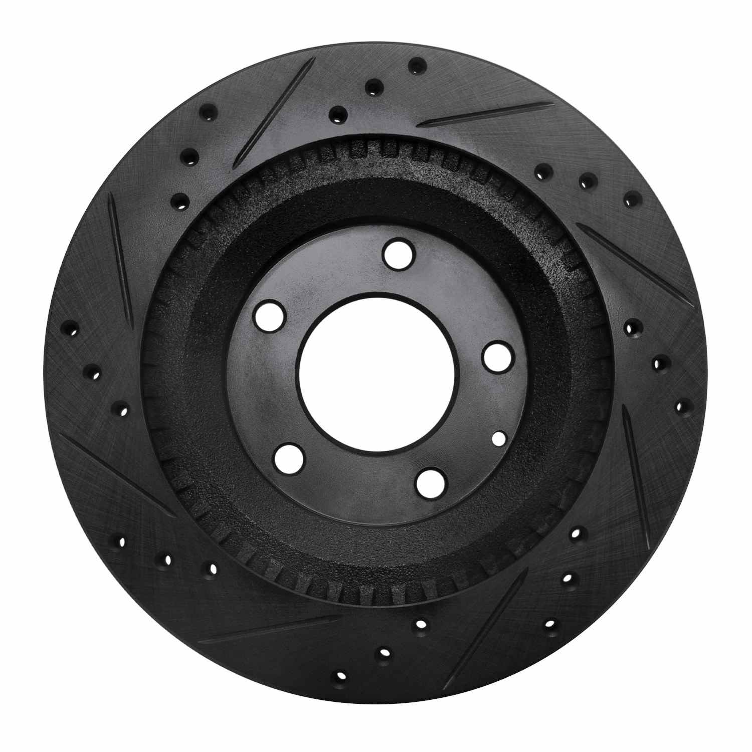 R1 Concepts 93-95 Mazda RX-7 Rear Right Drilled & Slotted Black Brake Rotor - Image 2