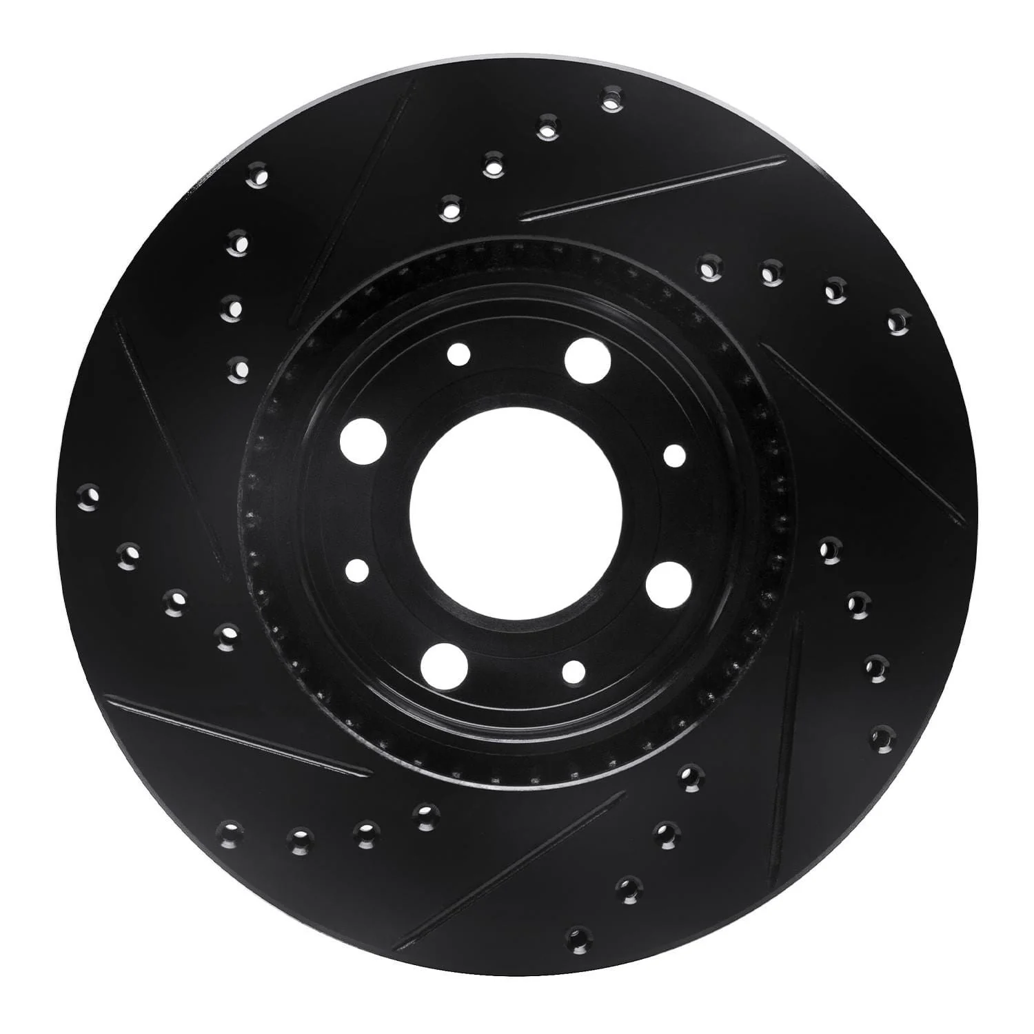 R1 Concepts 93-95 Volvo 850 Front Right Drilled & Slotted Black Brake Rotor - Image 2